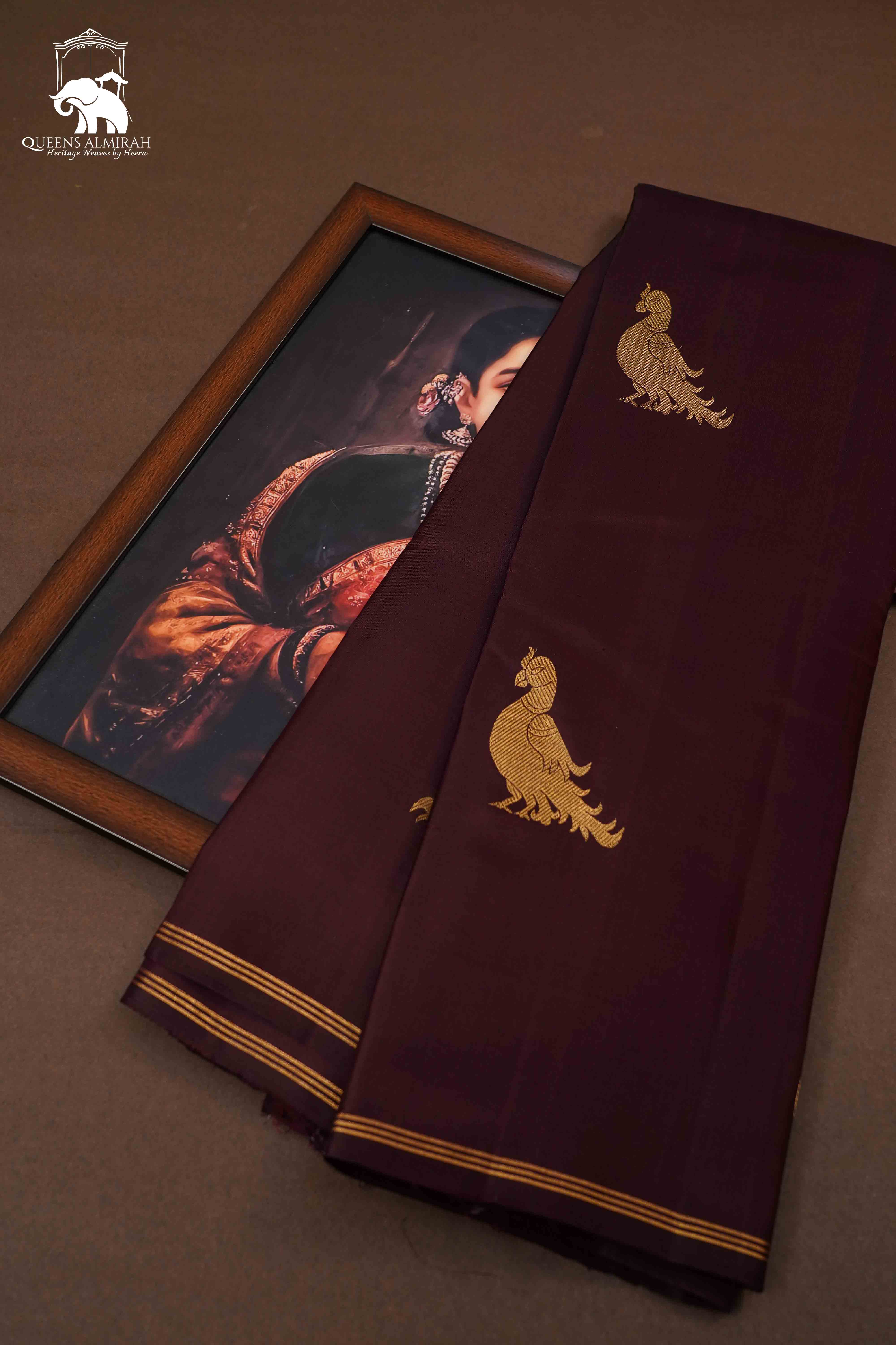Cocoa  Bean Pure Kanchivaram Silk Saree QUEENS ALMIRAH