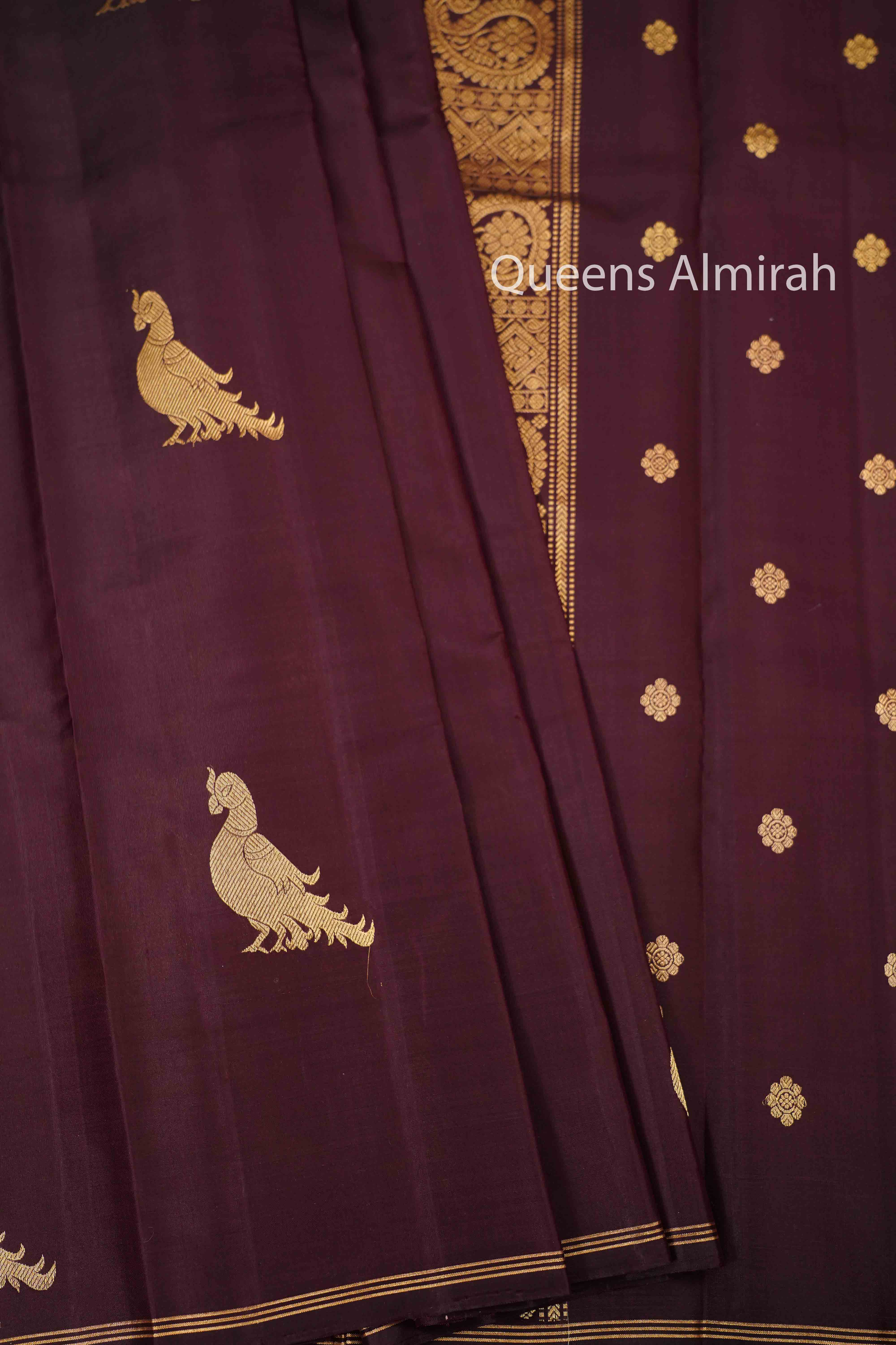 Cocoa  Bean Pure Kanchivaram Silk Saree QUEENS ALMIRAH