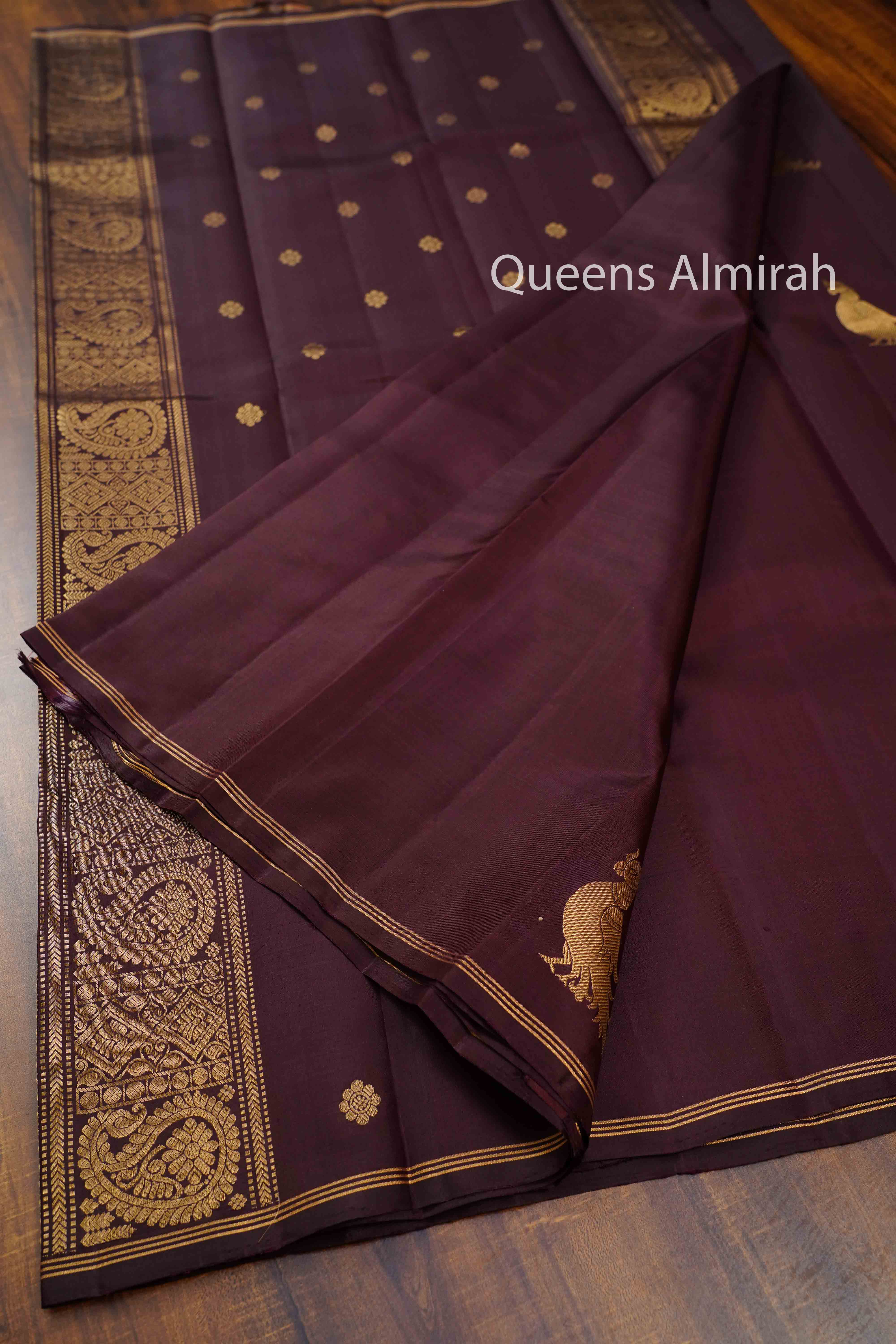 Cocoa  Bean Pure Kanchivaram Silk Saree QUEENS ALMIRAH