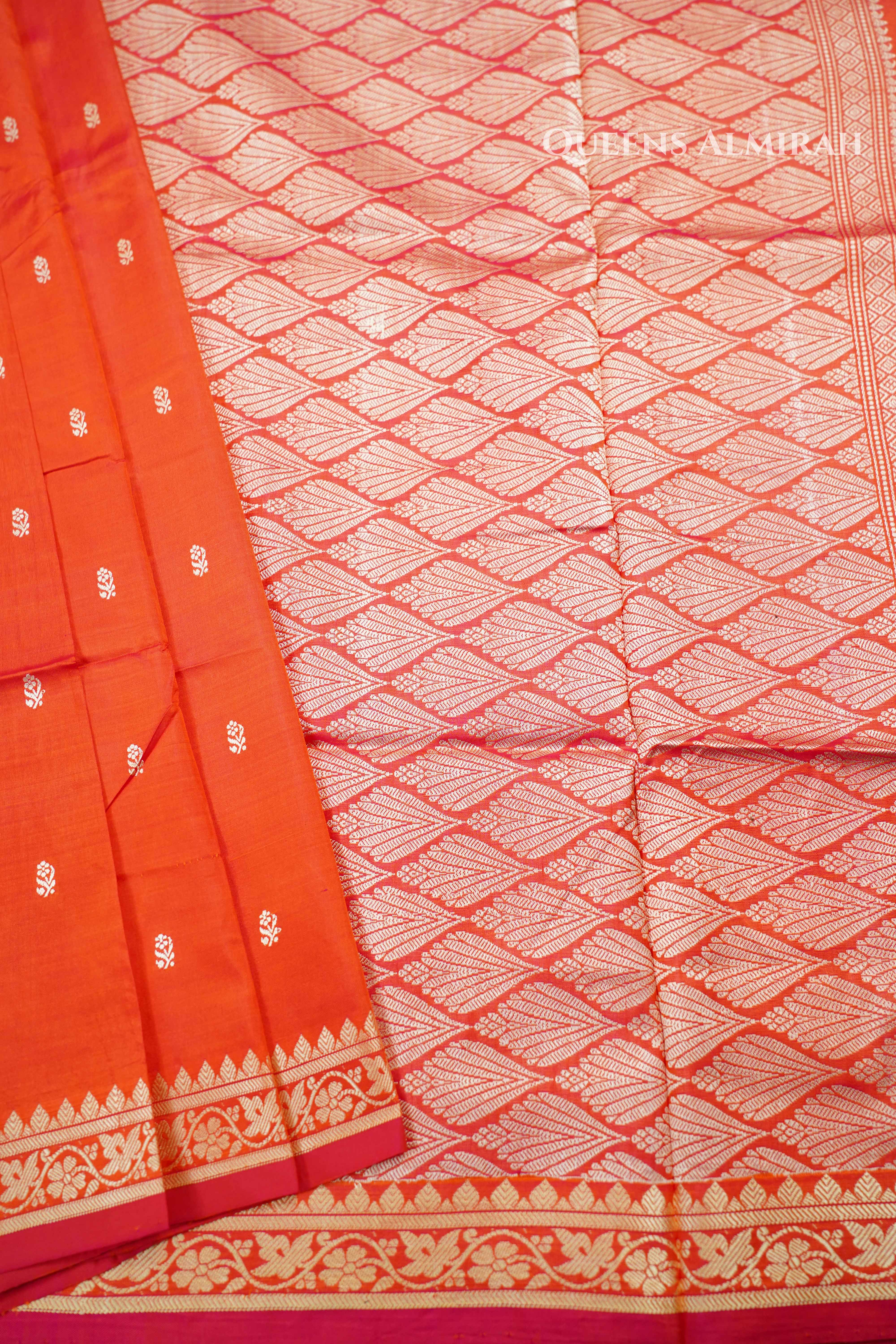 Coral Orange Banarasi Silk Saree QUEENS ALMIRAH