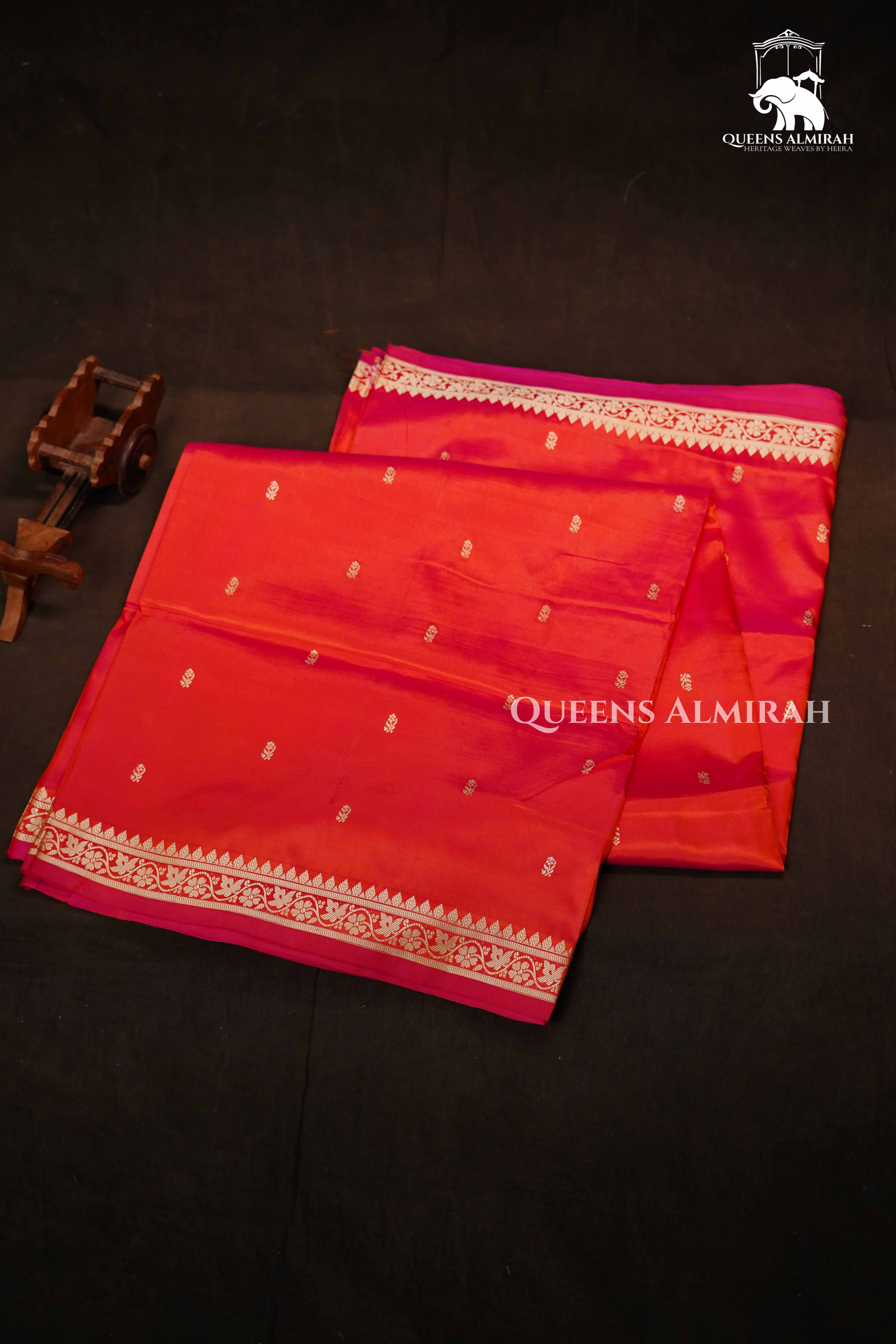 Coral Orange Banarasi Silk Saree QUEENS ALMIRAH