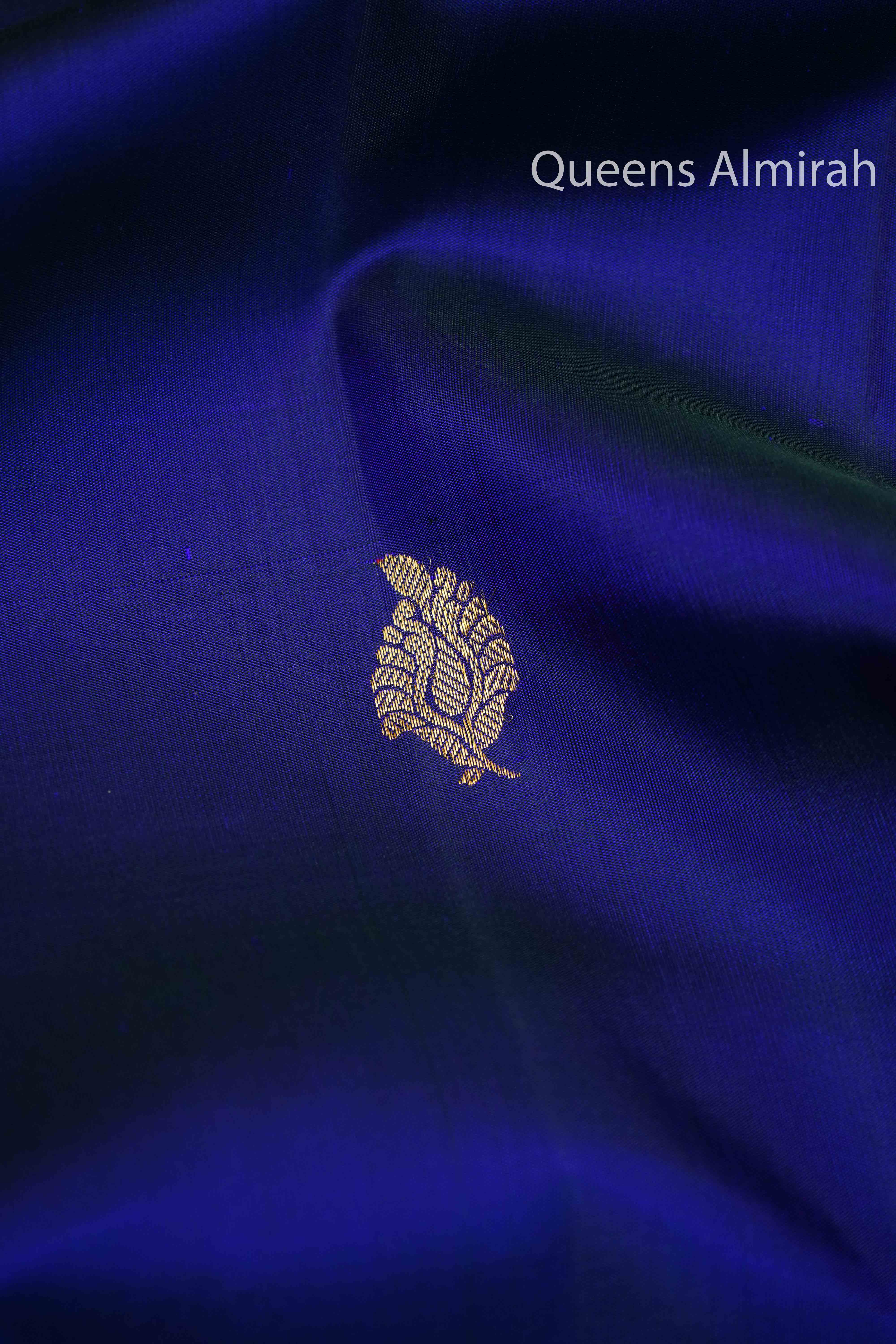 DARK INDIGO WITH PURPLE PURE KANCHIVARAM SILK SAREE - Queens Jewel Emporium
