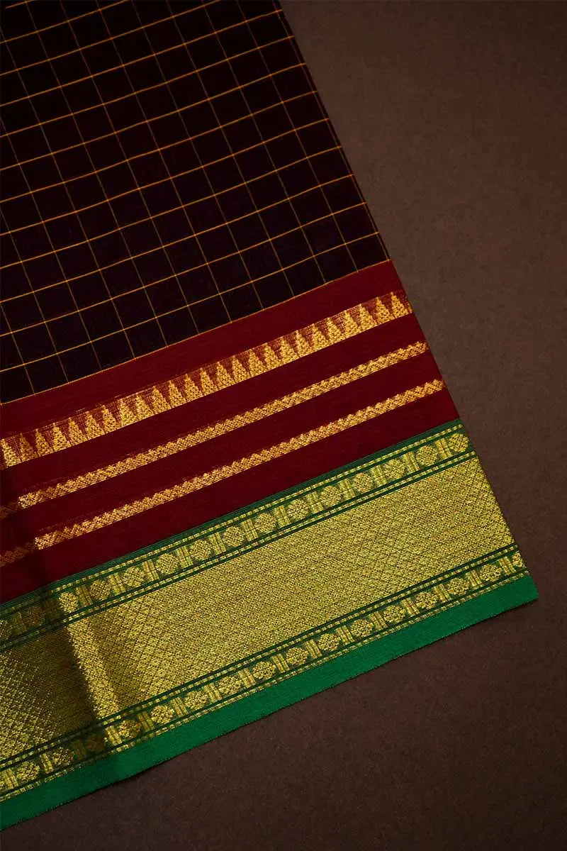 DARK MAROON WITH GANGA JAMUNA KANCHI COTTON SAREE - Queens Jewel Emporium