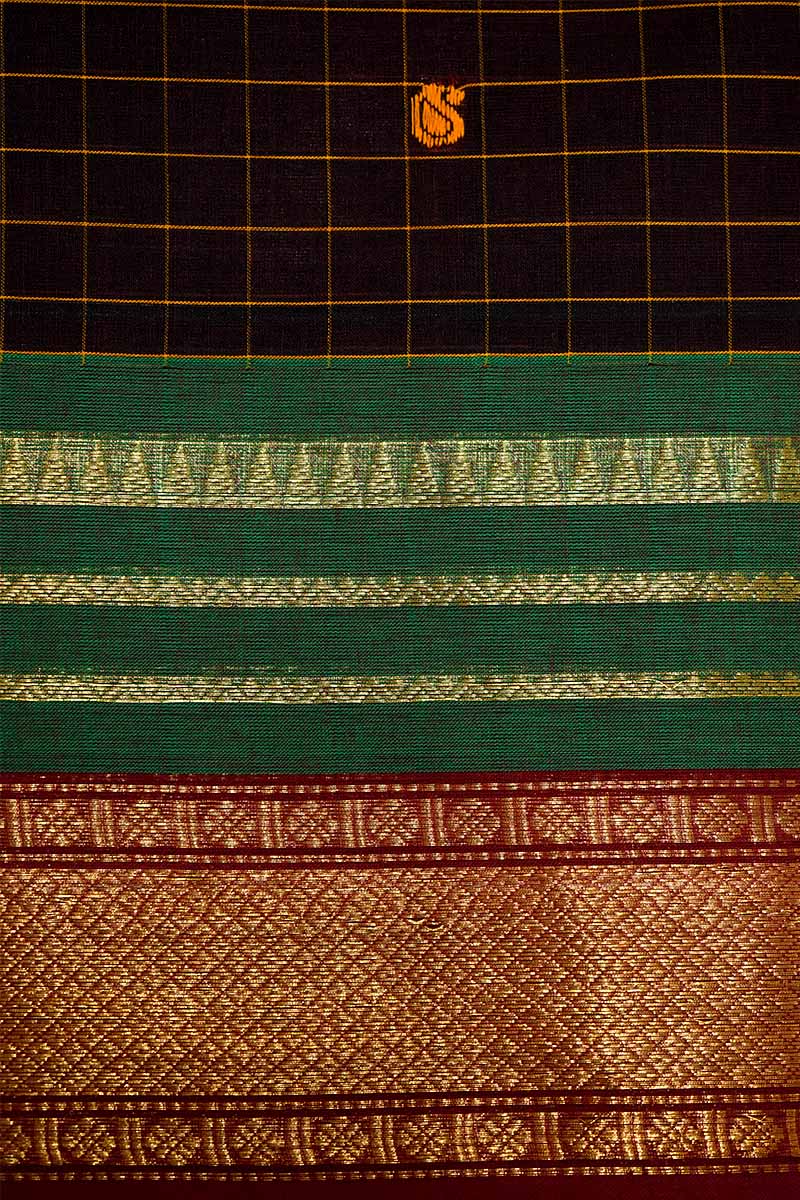 DARK MAROON WITH GANGA JAMUNA KANCHI COTTON SAREE - Queens Jewel Emporium