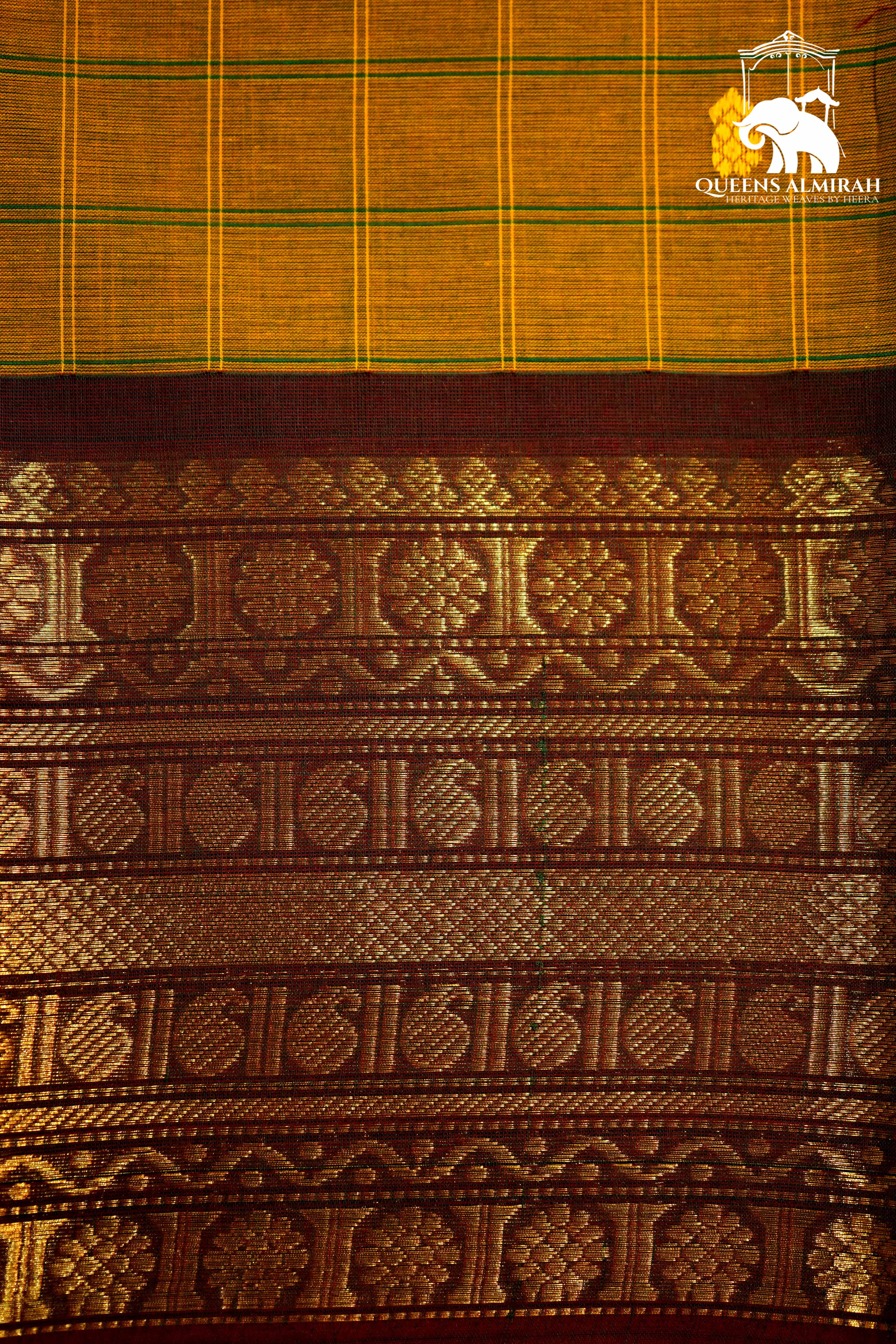 DARK MUSTARD WITH COCO BROWN KANCHI COTTON SAREE - Queens Jewel Emporium