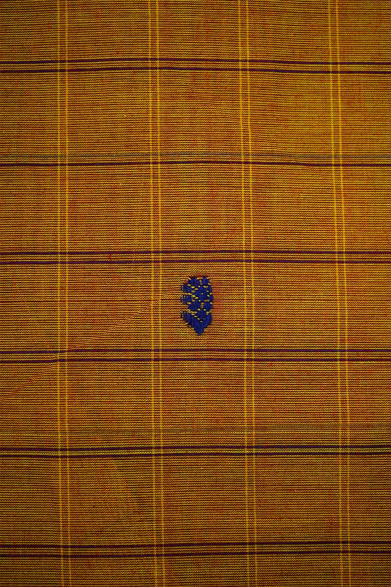 DARK MUSTARD WITH DEEP VIOLET KANCHI COTTON SAREE - Queens Jewel Emporium