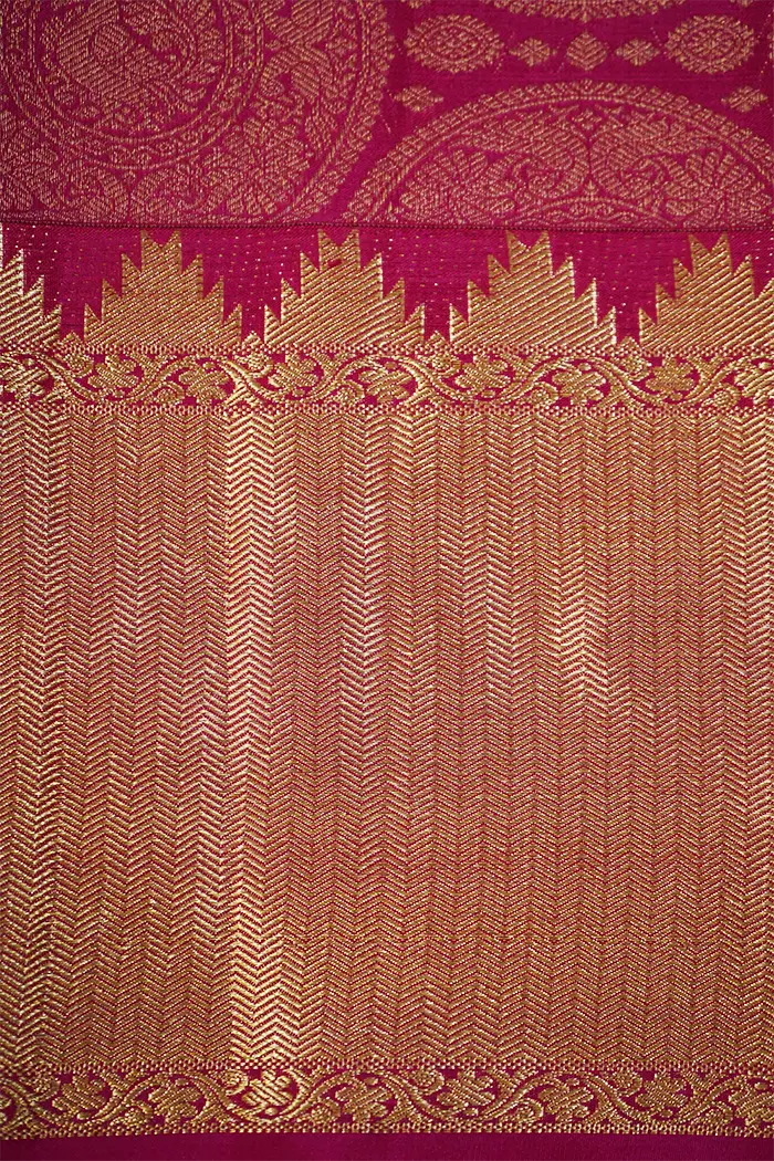 DEEP CARMINE WITH DARK ROSE PURE KANCHIVARAM SILK SAREE - Queens Jewel Emporium