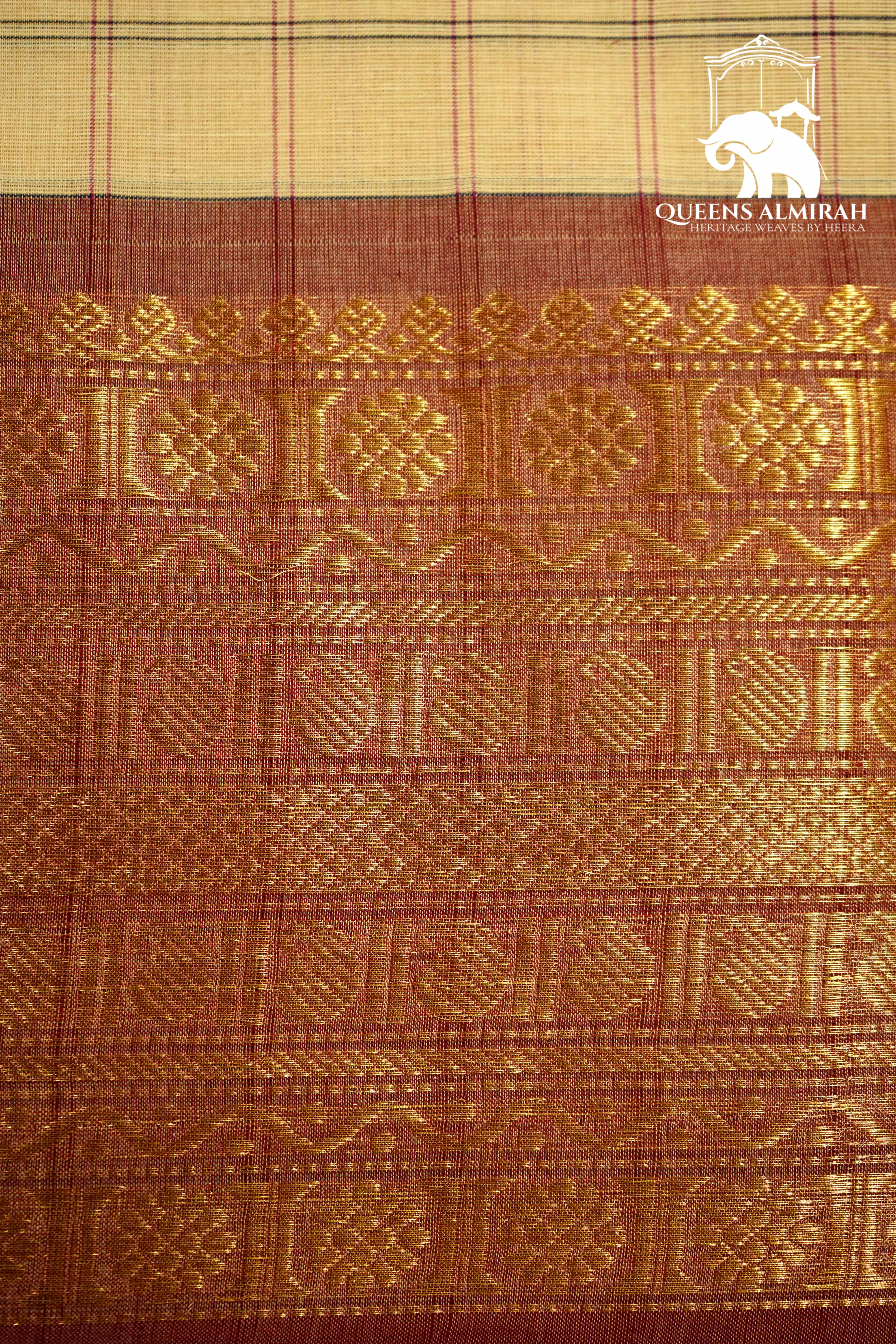 DEEP PEACH WITH COPPER RUST KANCHI COTTON SAREE - Queens Jewel Emporium