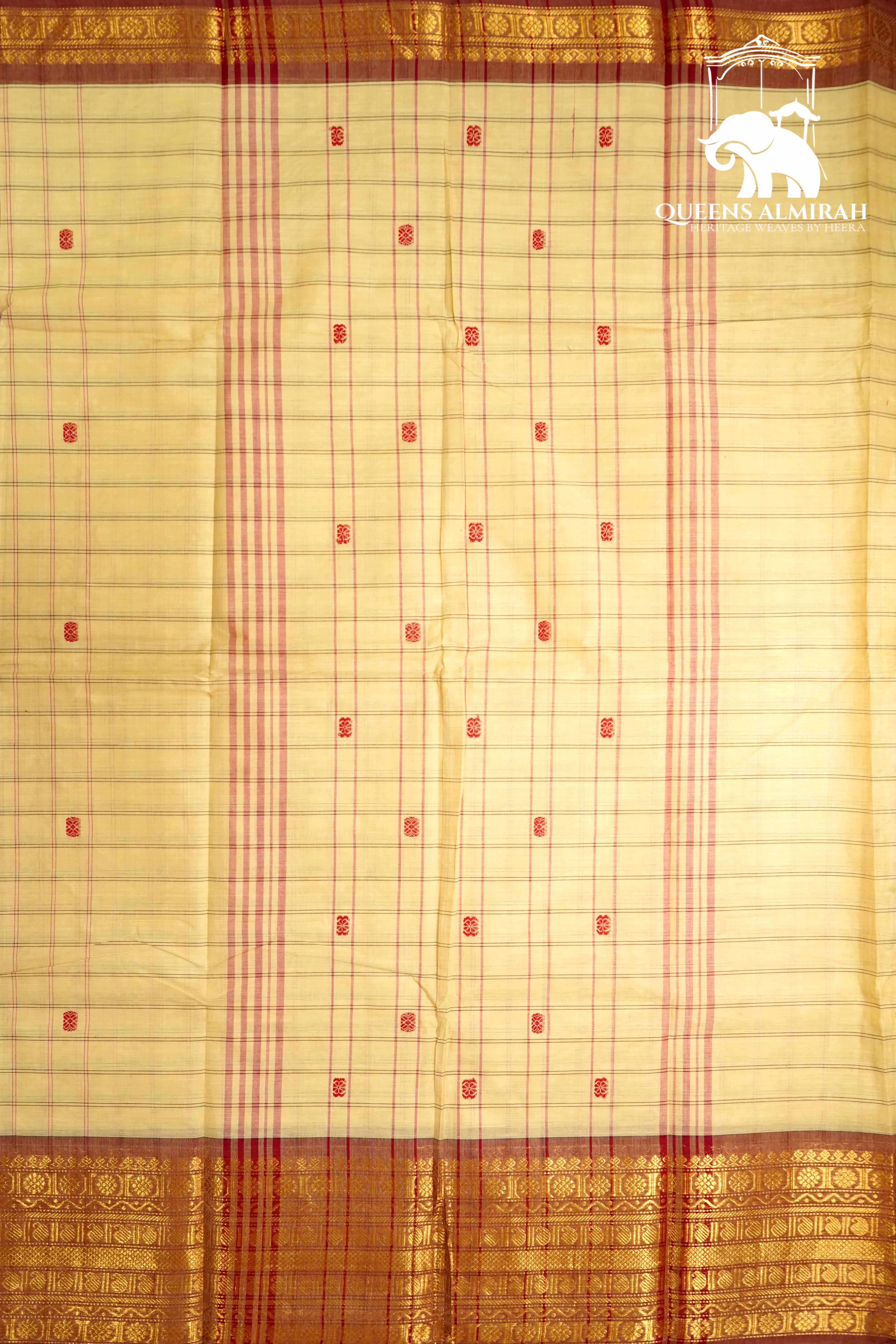 DEEP PEACH WITH COPPER RUST KANCHI COTTON SAREE - Queens Jewel Emporium