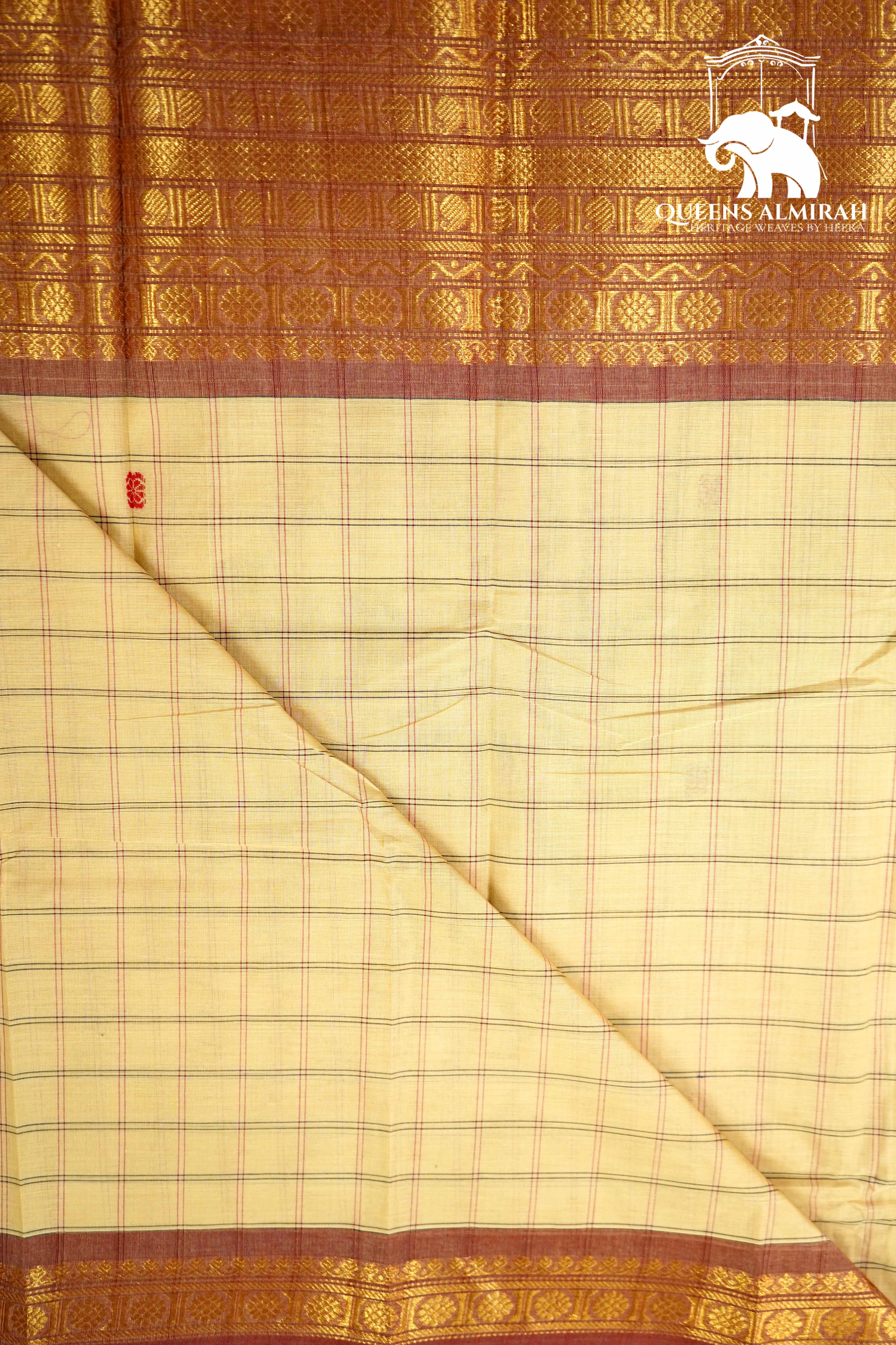 DEEP PEACH WITH COPPER RUST KANCHI COTTON SAREE - Queens Jewel Emporium