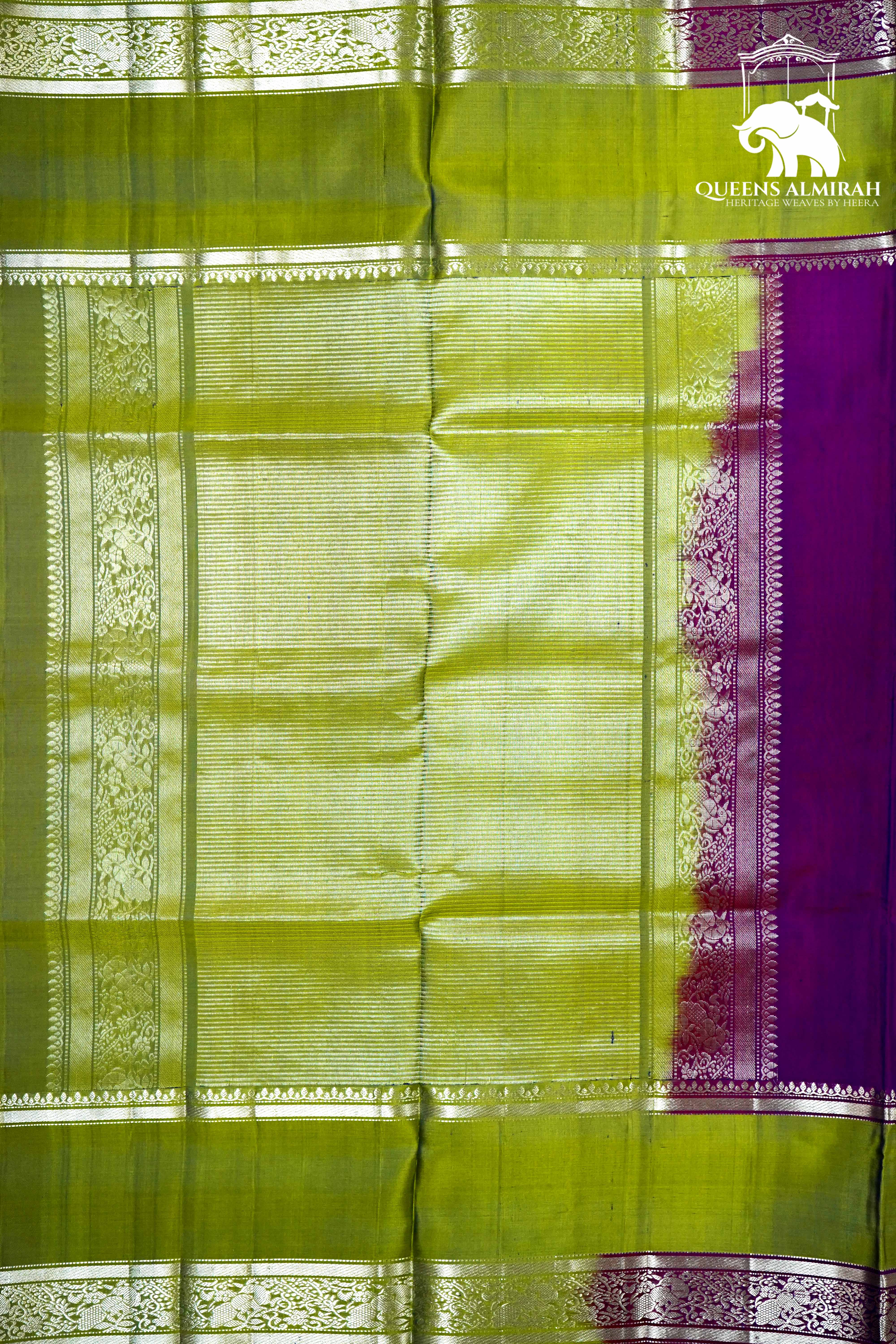DEEP VIOLET WITH CAMO GREEN SOFT SILK SAREE - Queens Jewel Emporium