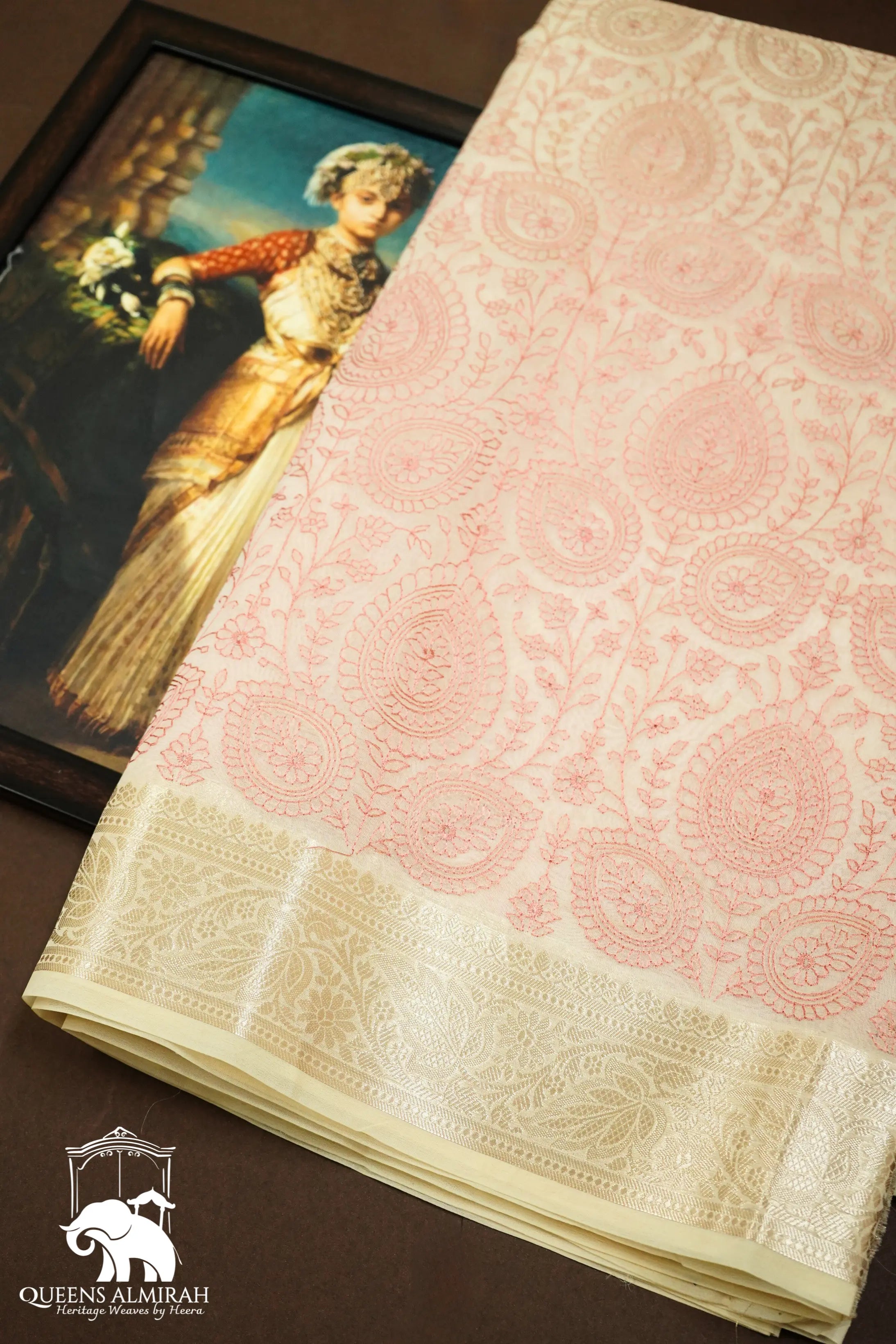 DOUBLE SPANISH WHITE ORGANZA SAREE - Queens Jewel Emporium