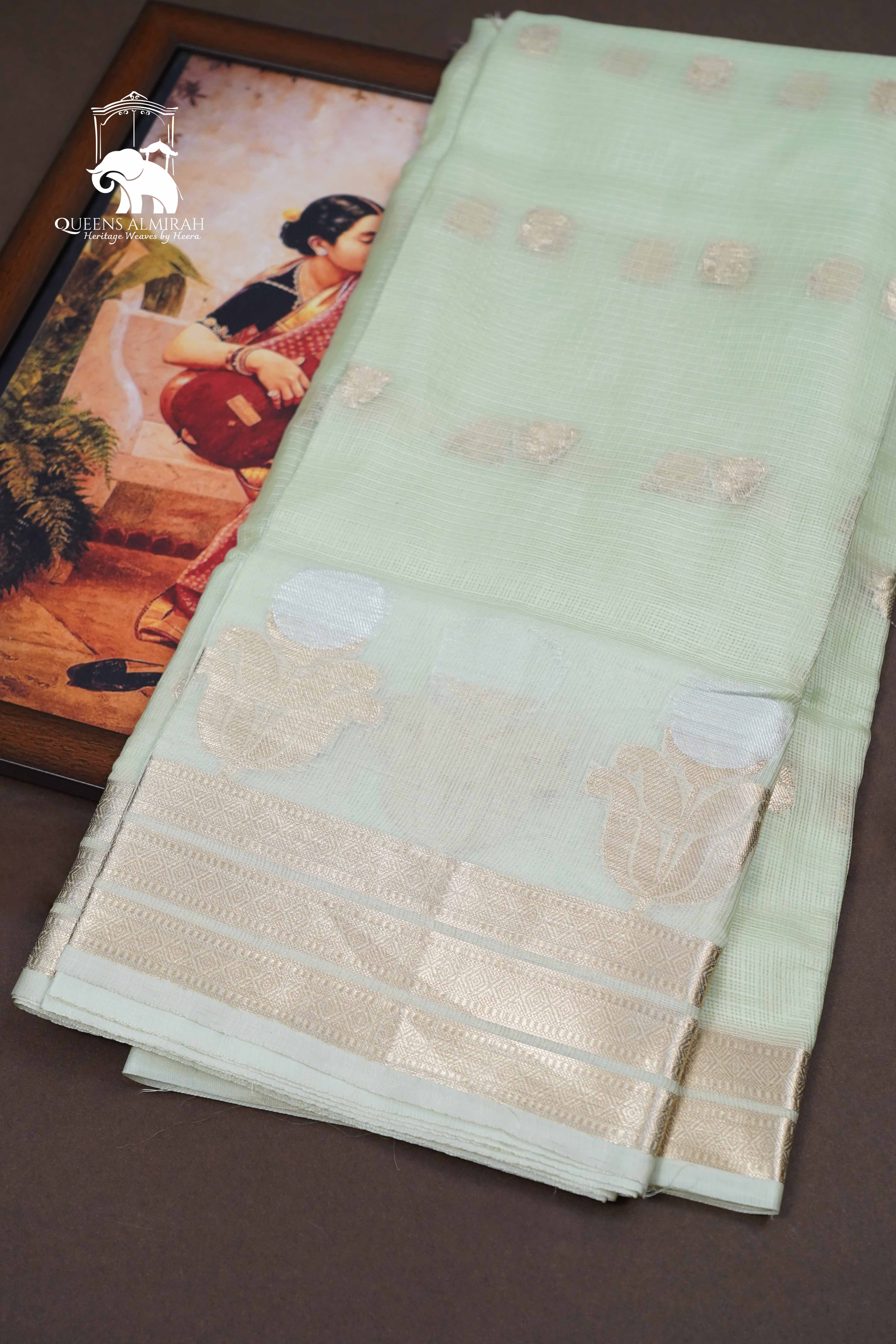DUSKY GREEN SEMI KOTA SILK COTTON SAREE - Queens Jewel Emporium