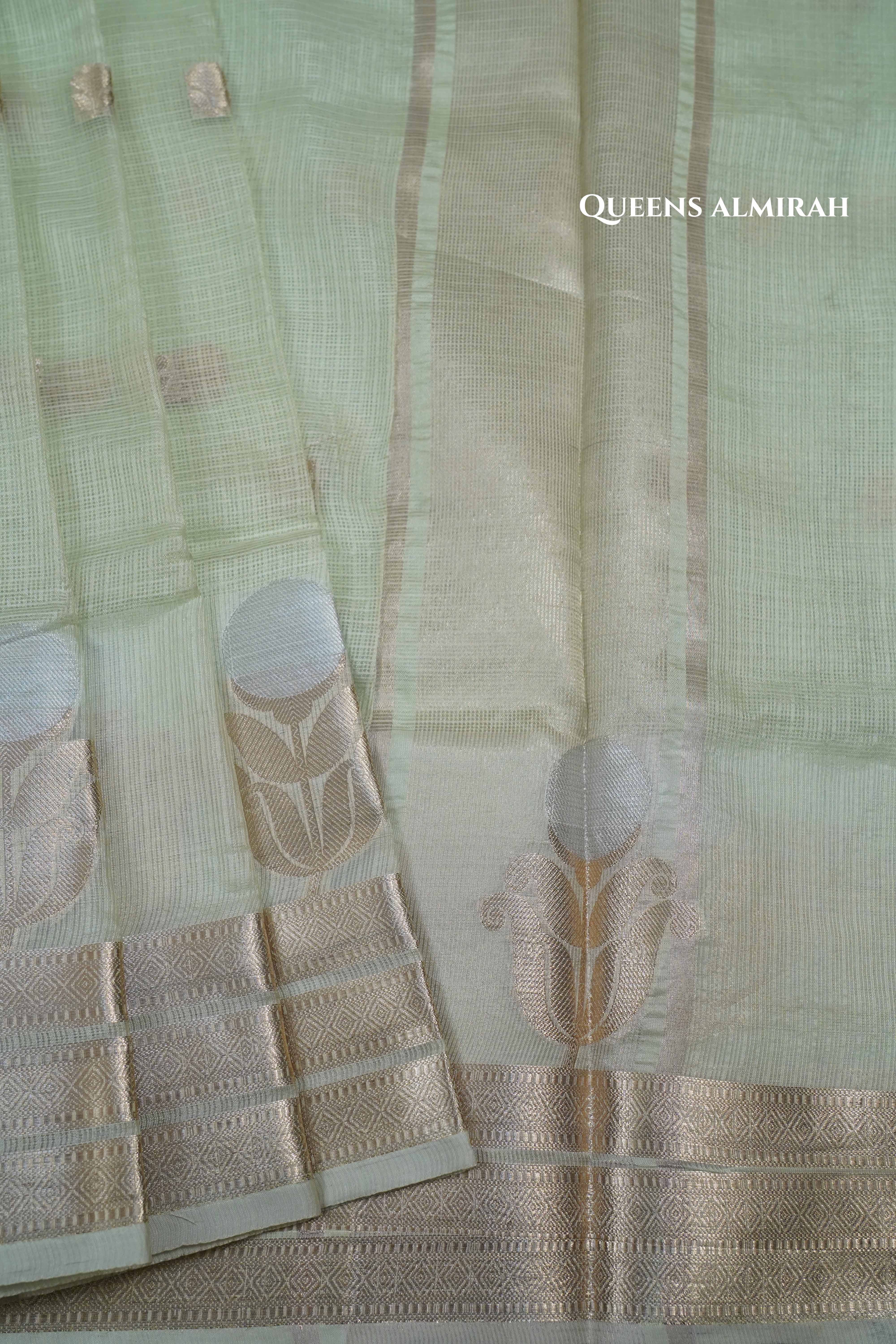 DUSKY GREEN SEMI KOTA SILK COTTON SAREE - Queens Jewel Emporium