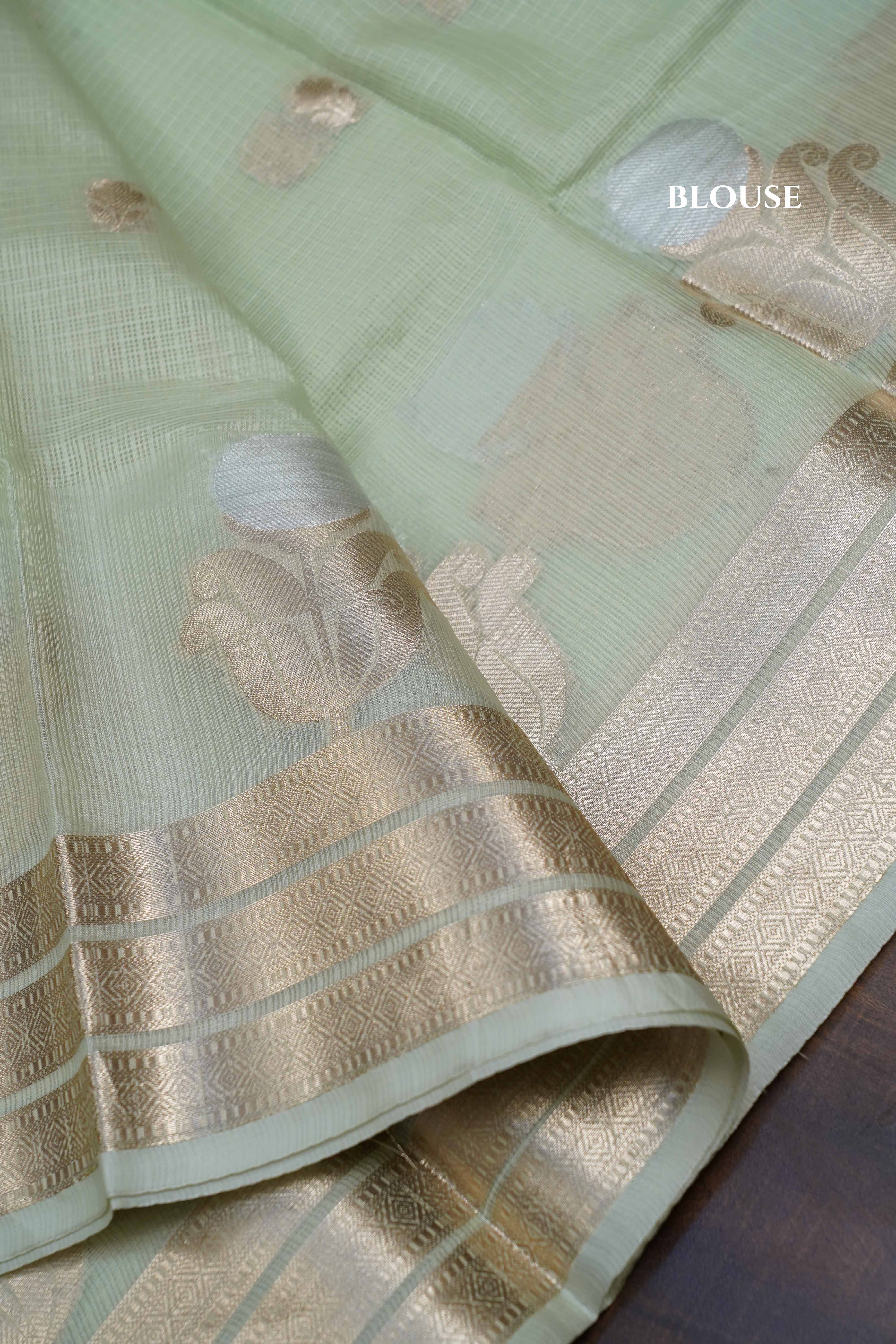 DUSKY GREEN SEMI KOTA SILK COTTON SAREE - Queens Jewel Emporium