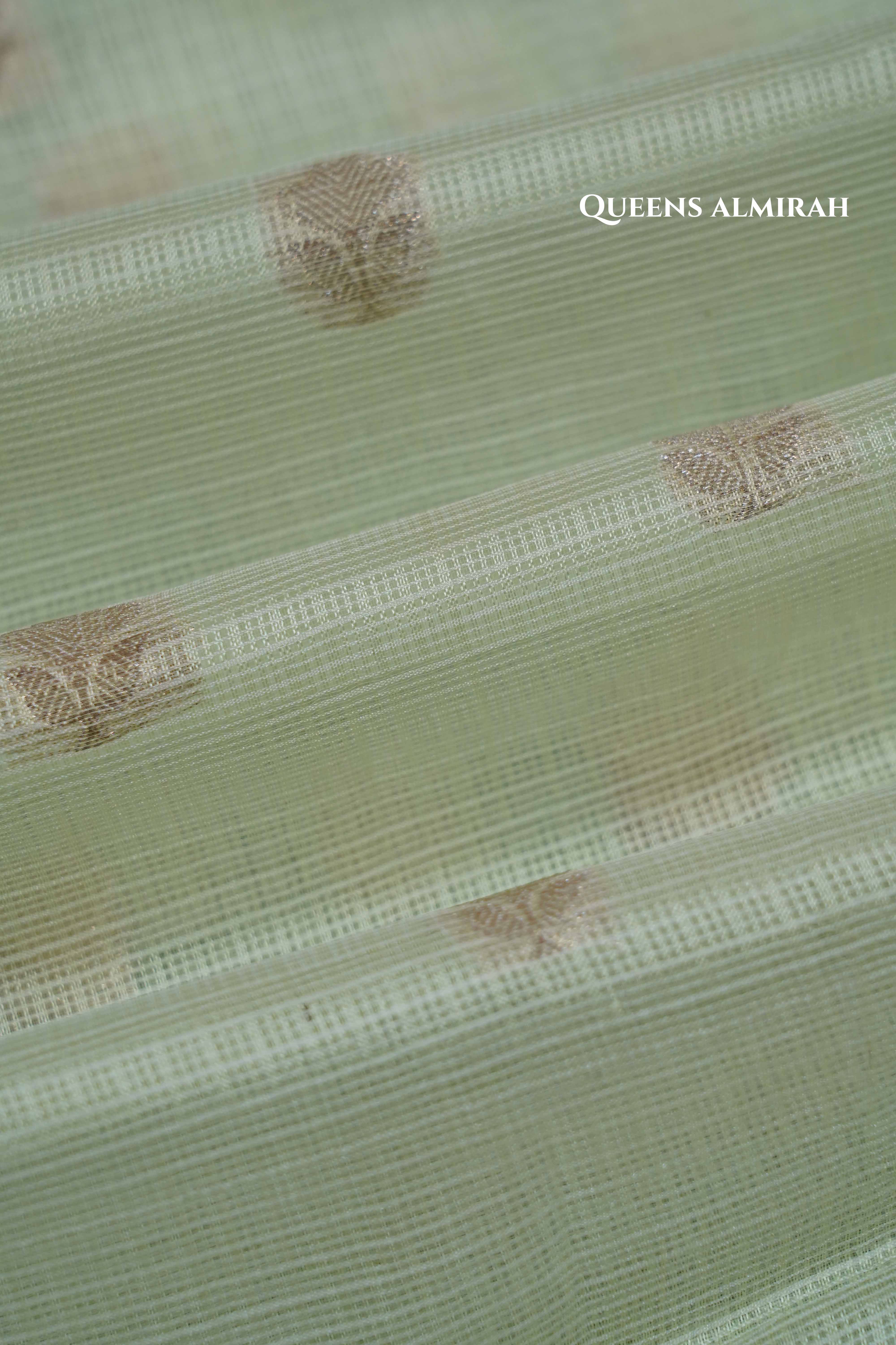 DUSKY GREEN SEMI KOTA SILK COTTON SAREE - Queens Jewel Emporium