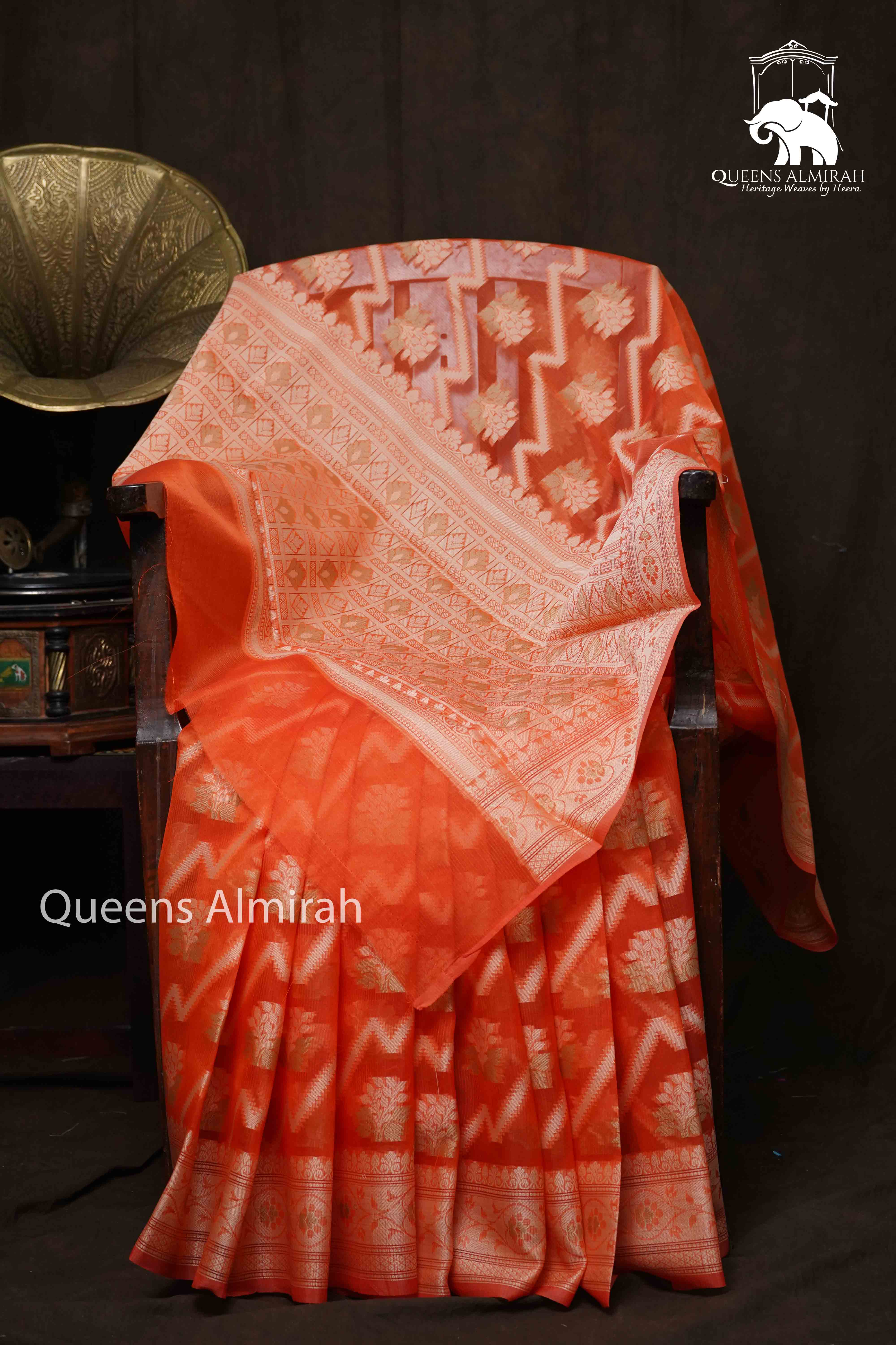 DUSKY ORANGE KOTA SILK COTTON SAREE - Queens Jewel Emporium