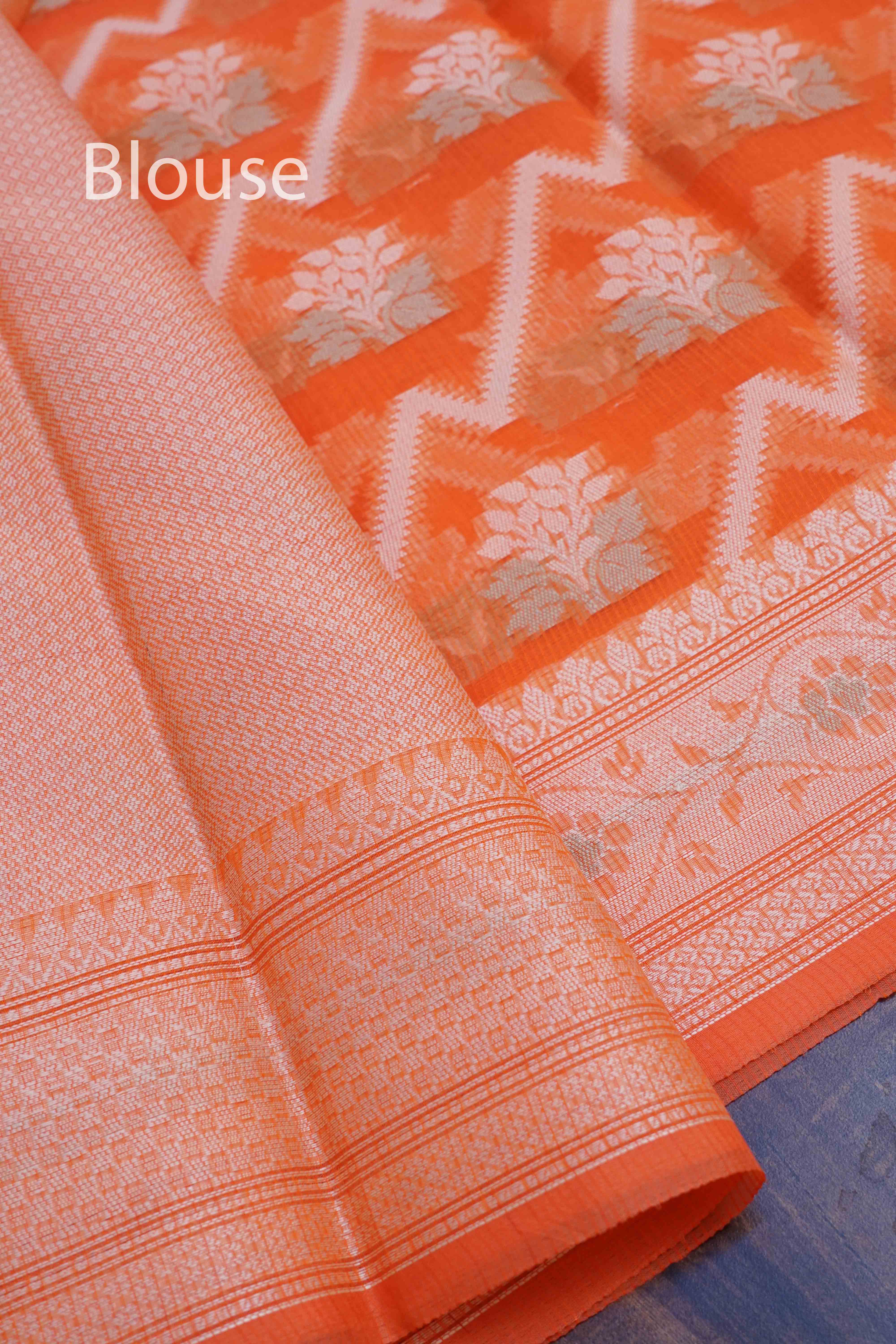 DUSKY ORANGE KOTA SILK COTTON SAREE - Queens Jewel Emporium