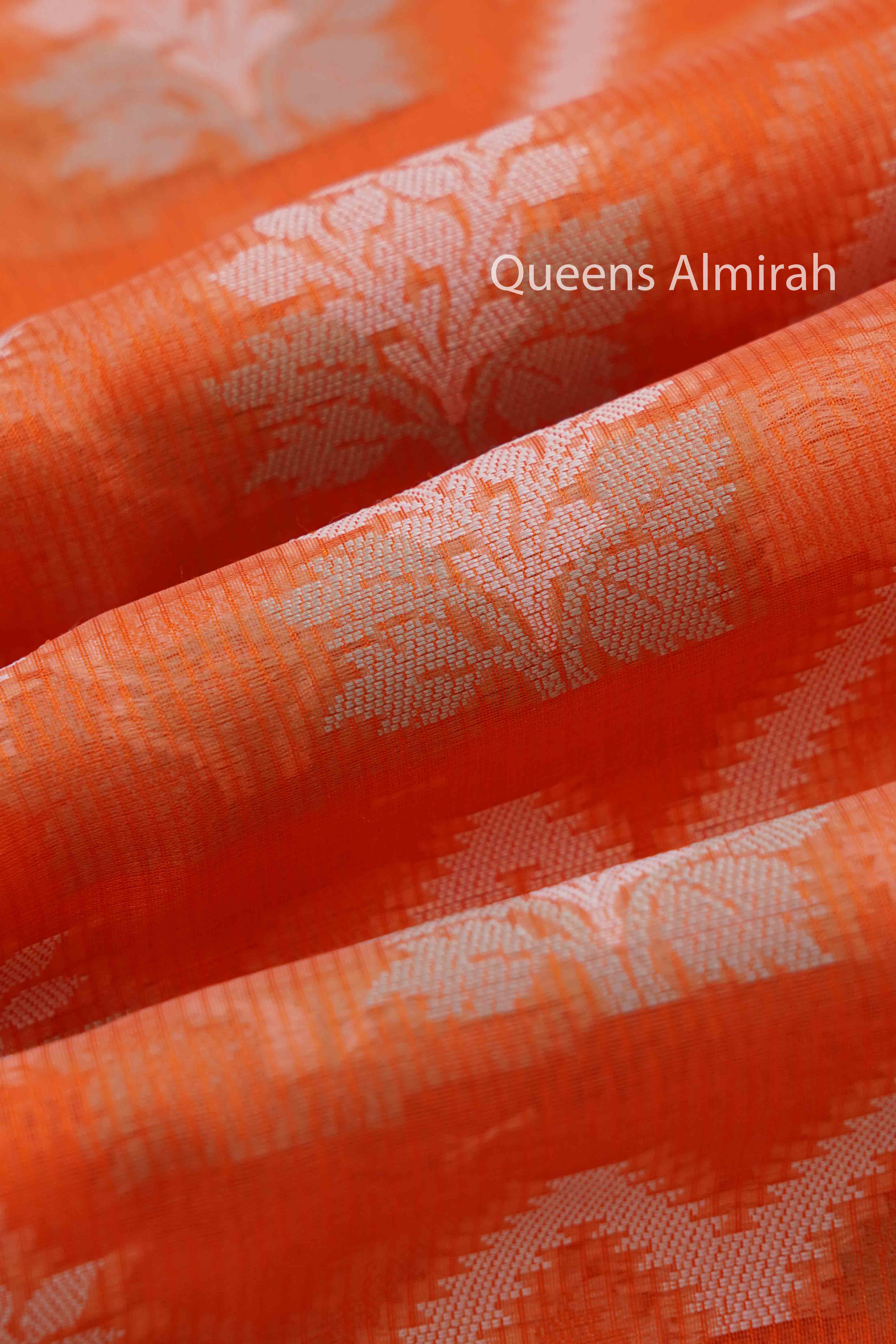 DUSKY ORANGE KOTA SILK COTTON SAREE - Queens Jewel Emporium