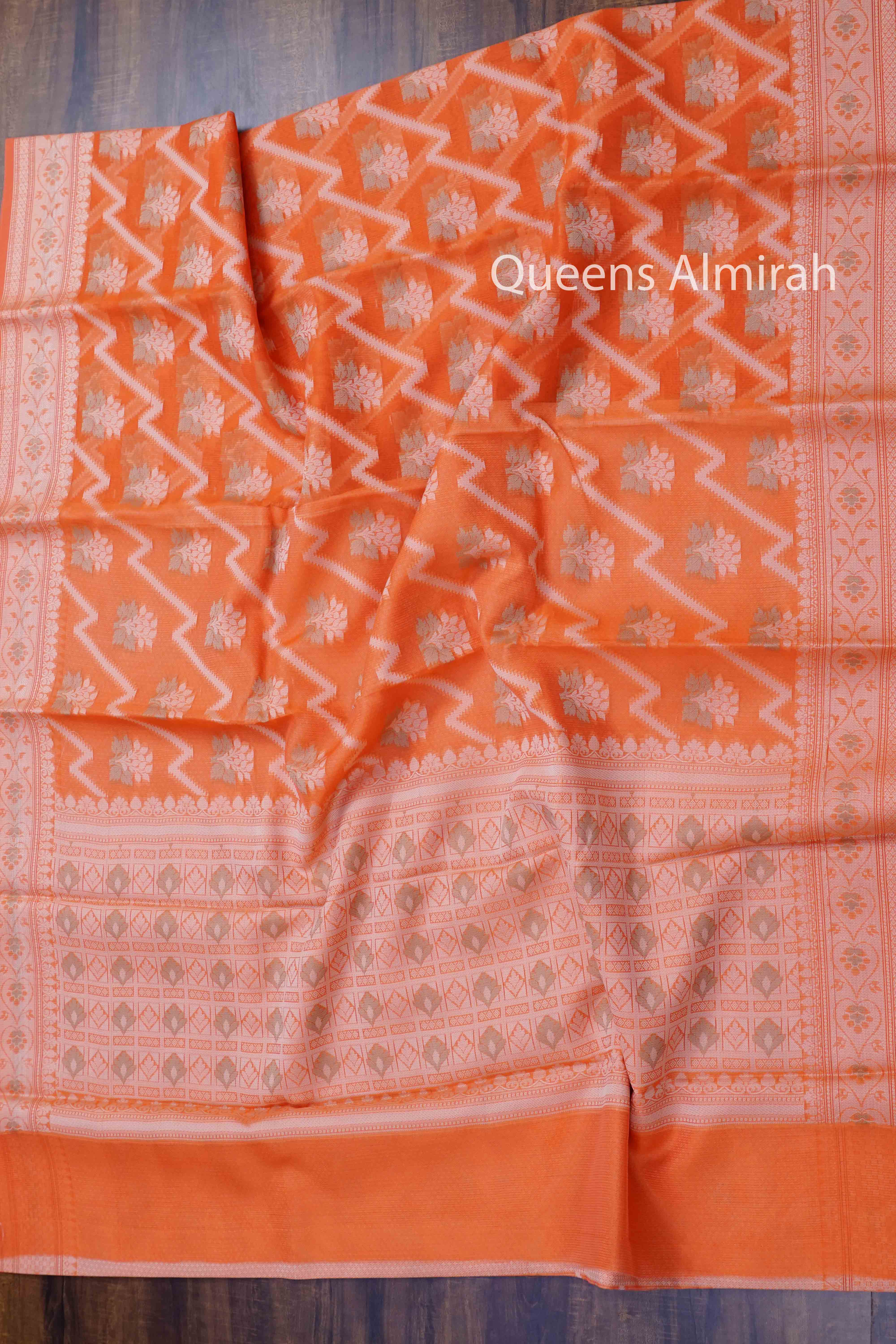 DUSKY ORANGE KOTA SILK COTTON SAREE - Queens Jewel Emporium