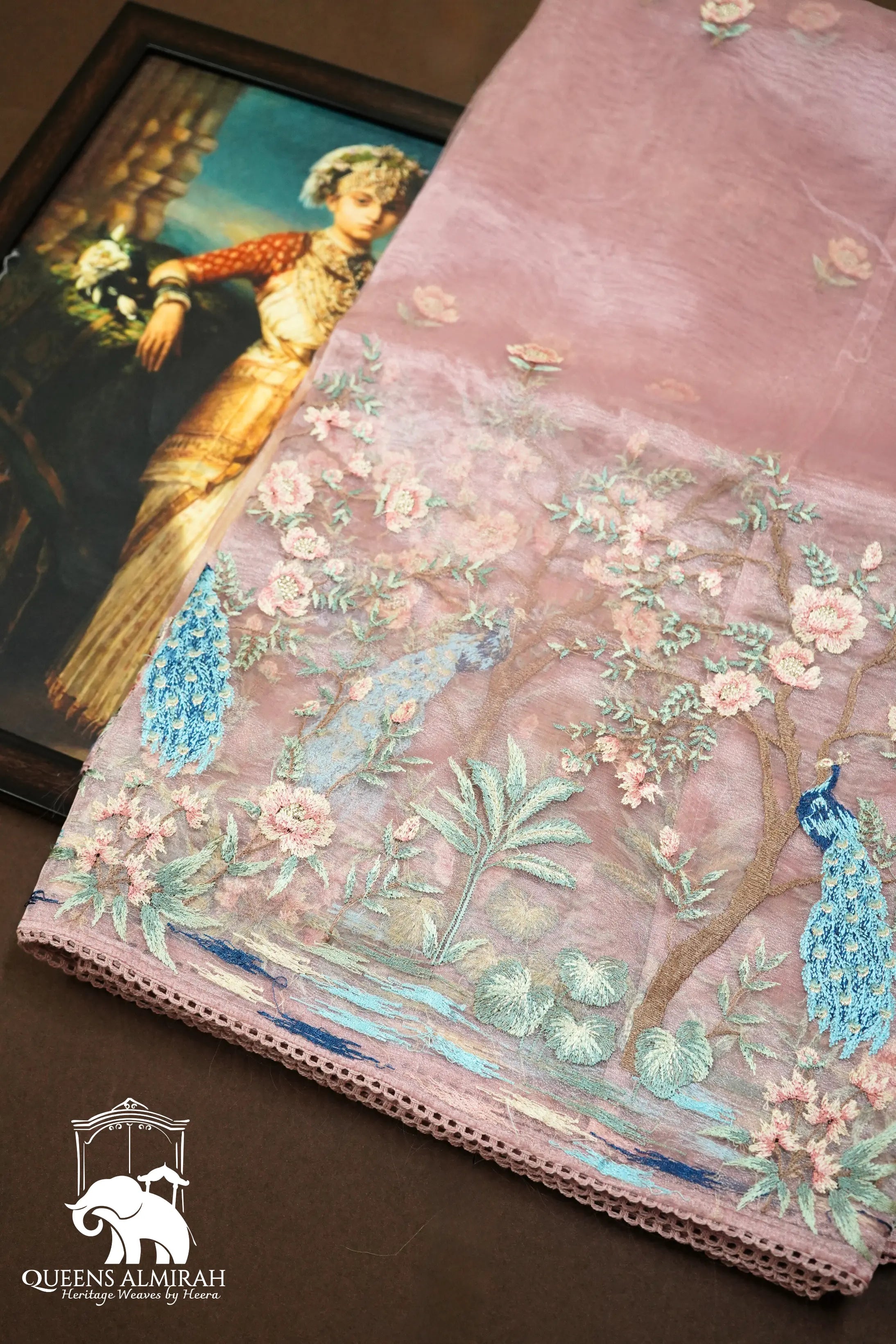 DUSKY PINK PURE ORGANZA SAREE - Queens Jewel Emporium