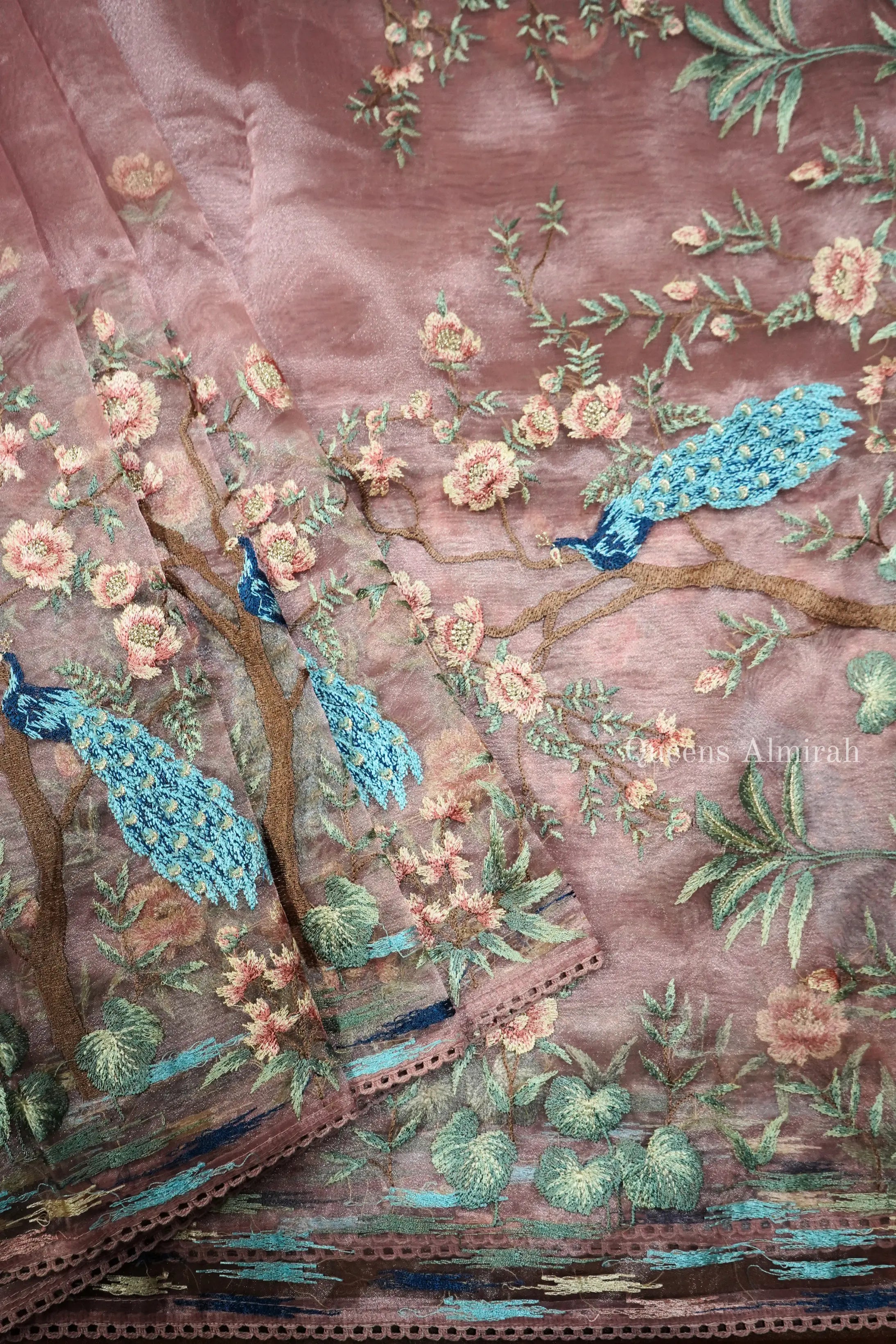 DUSKY PINK PURE ORGANZA SAREE - Queens Jewel Emporium