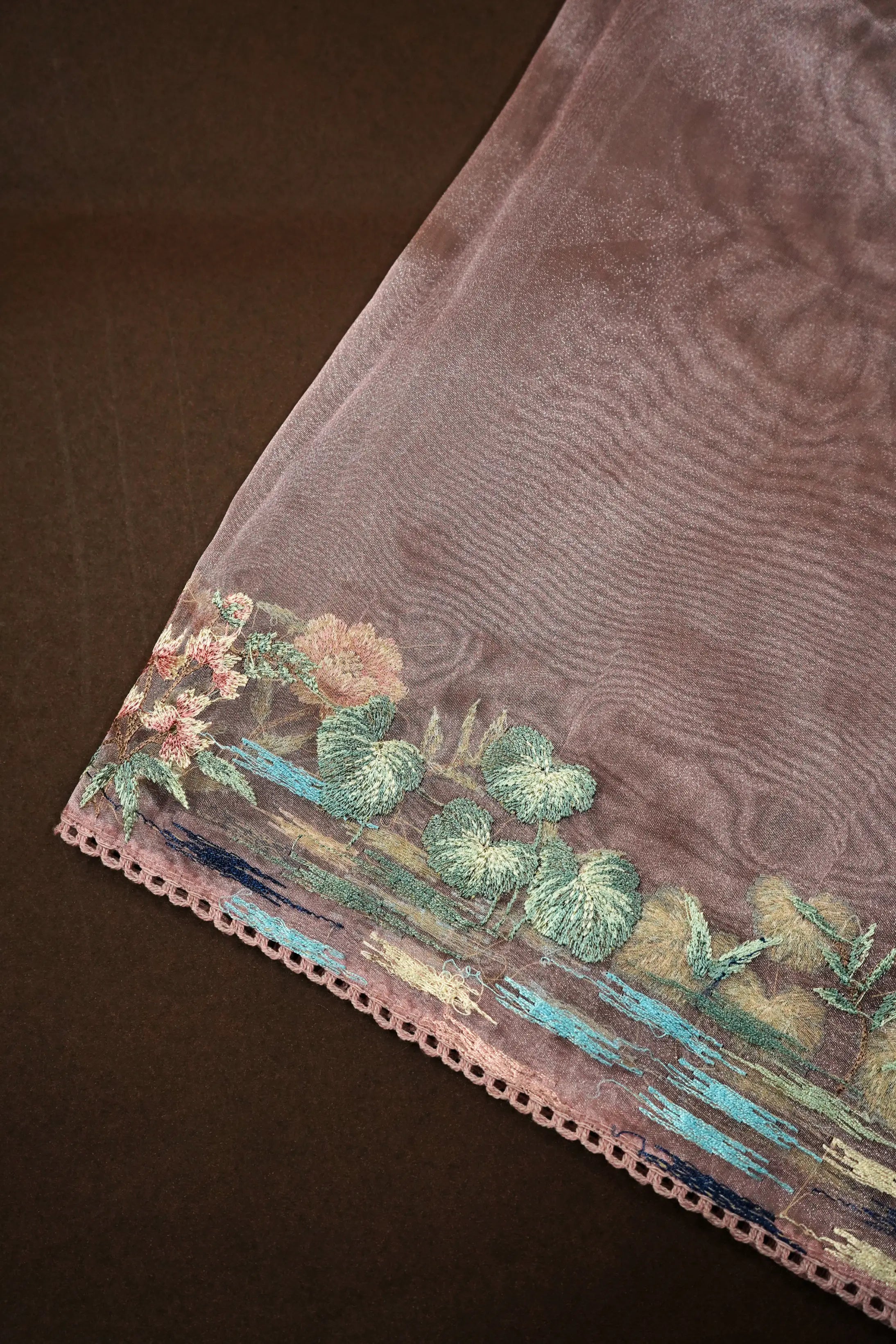 DUSKY PINK PURE ORGANZA SAREE - Queens Jewel Emporium