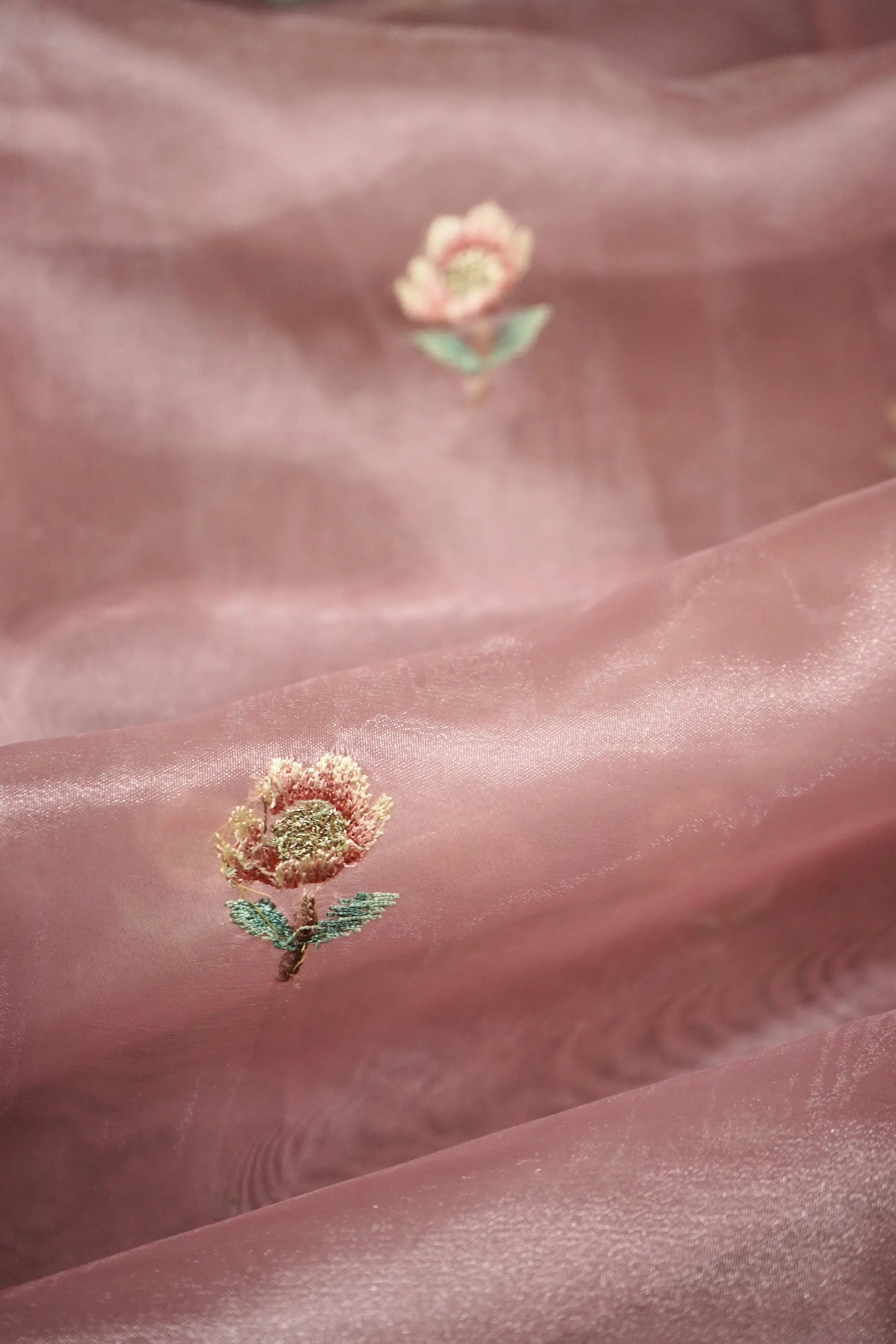 DUSKY PINK PURE ORGANZA SAREE - Queens Jewel Emporium