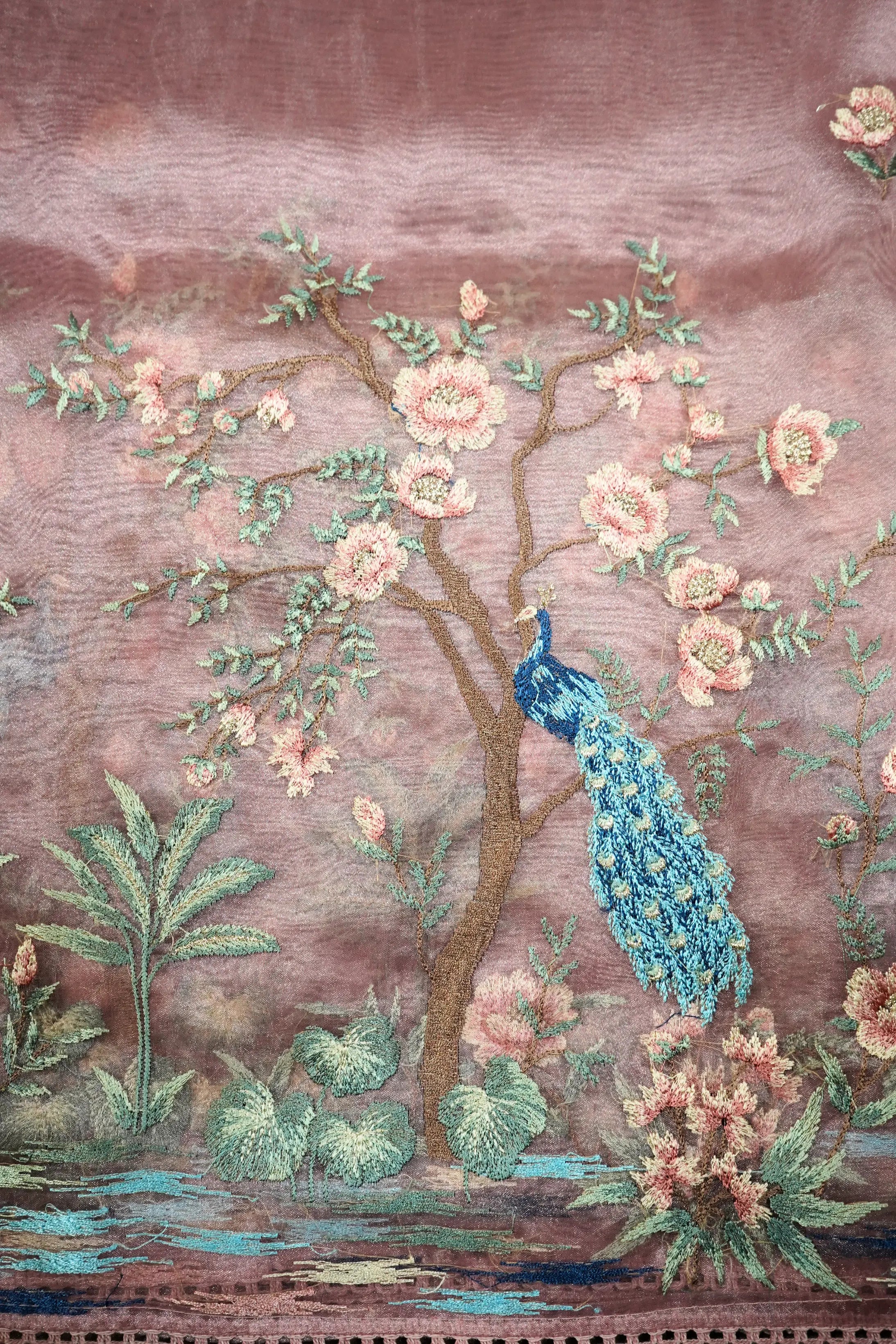 DUSKY PINK PURE ORGANZA SAREE - Queens Jewel Emporium