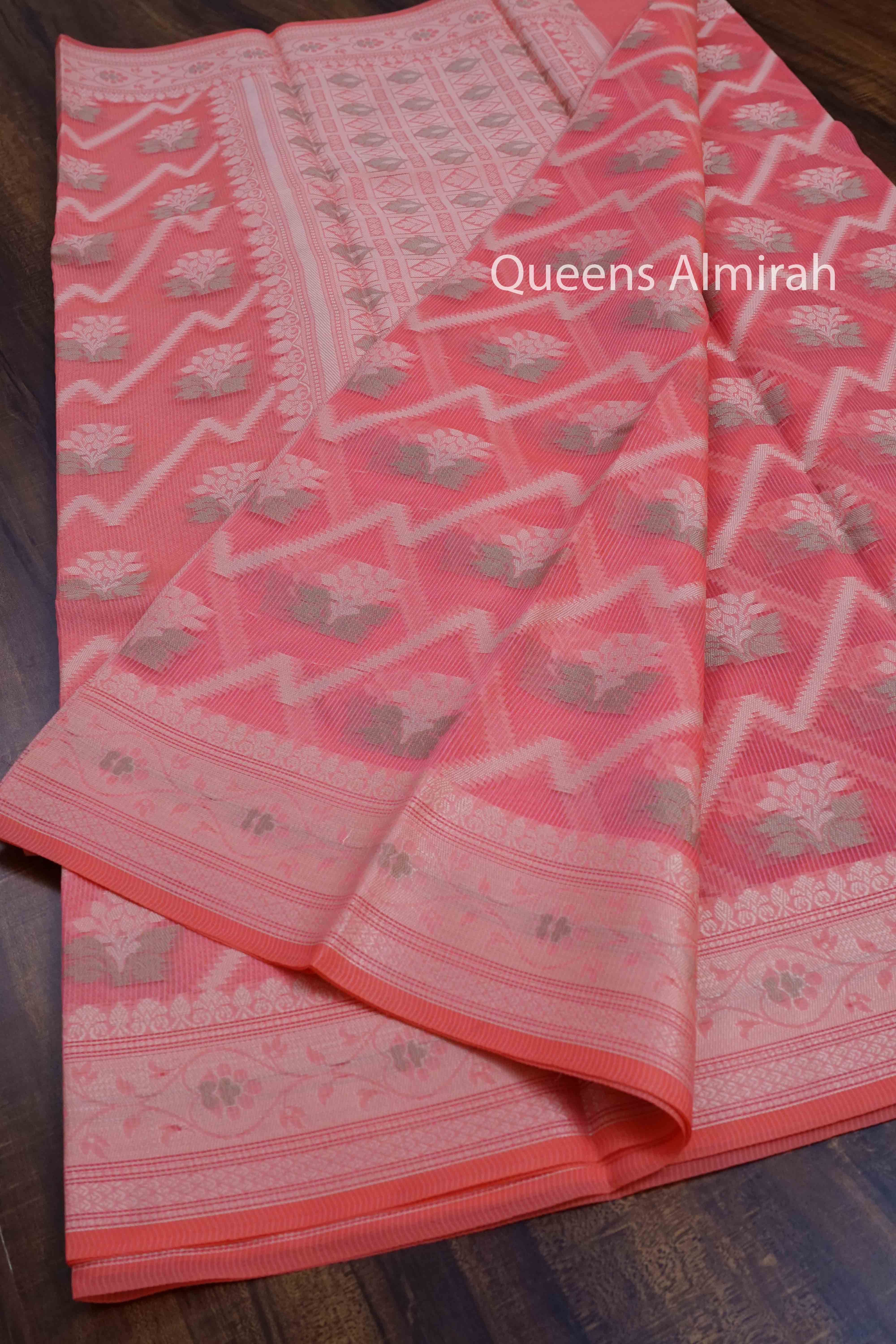 DUSKY PINK KOTA SILK COTTON SAREE - Queens Jewel Emporium