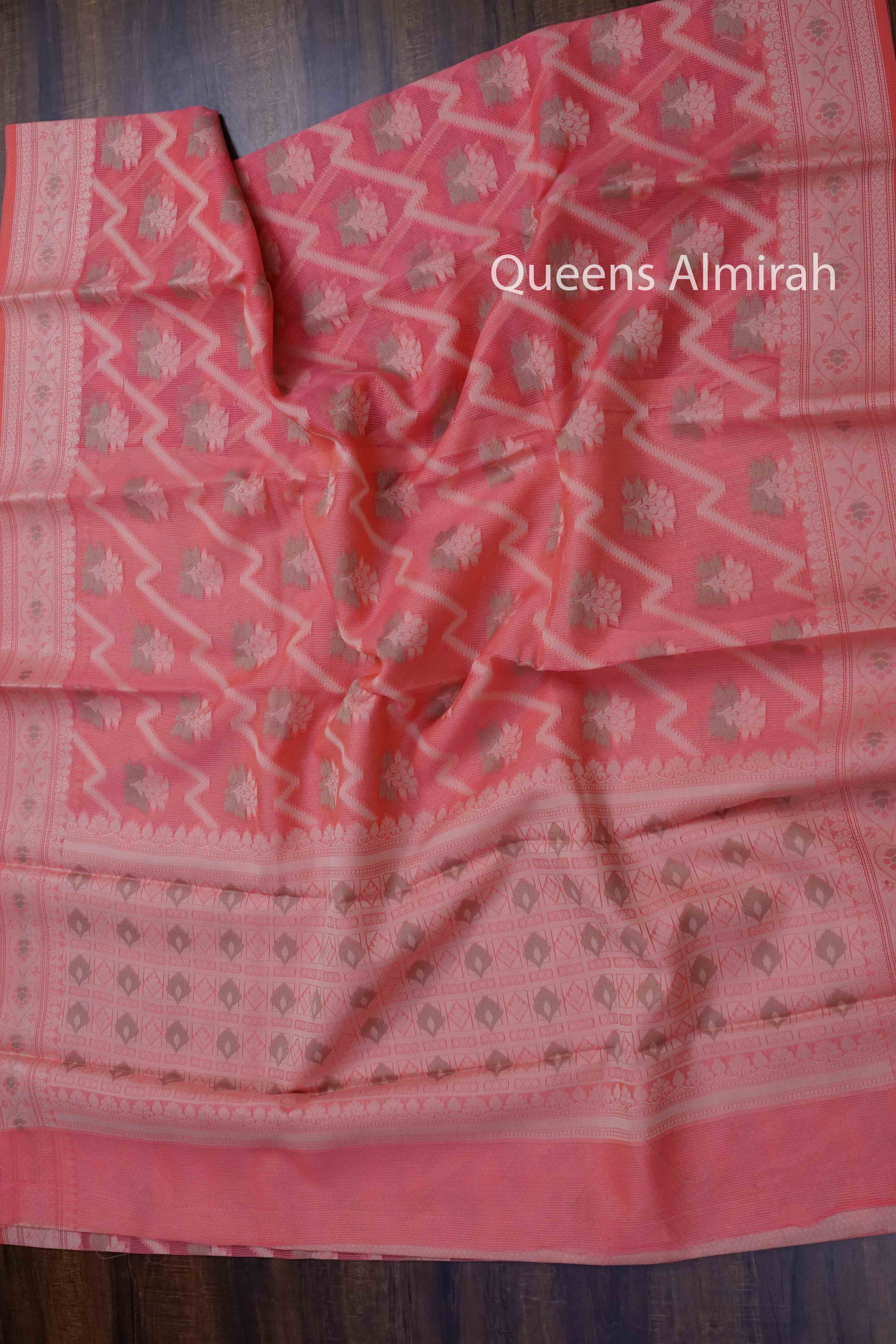DUSKY PINK KOTA SILK COTTON SAREE - Queens Jewel Emporium