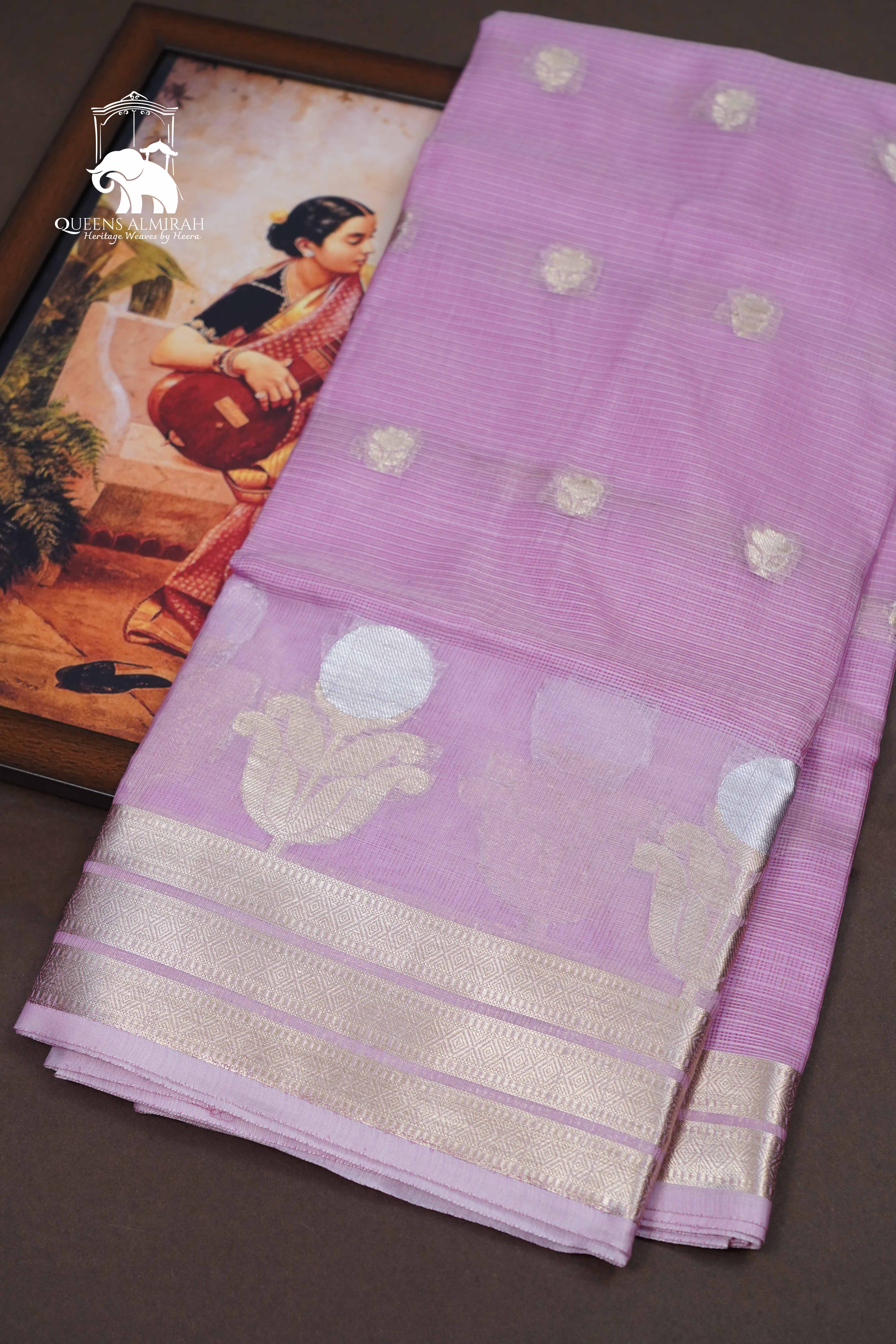 DUSKY PURPLE SEMI KOTA SILK COTTON SAREE - Queens Jewel Emporium