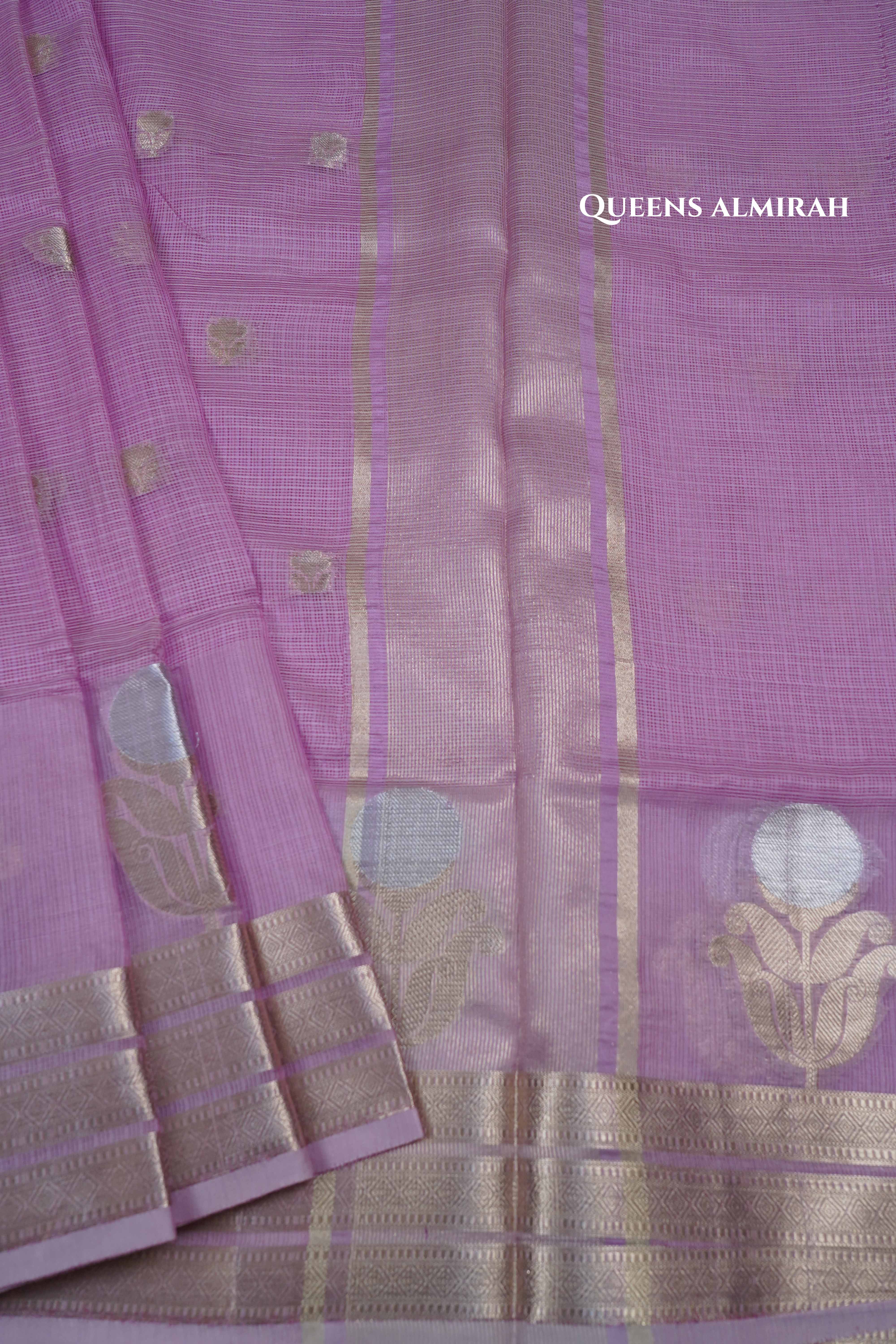 DUSKY PURPLE SEMI KOTA SILK COTTON SAREE - Queens Jewel Emporium