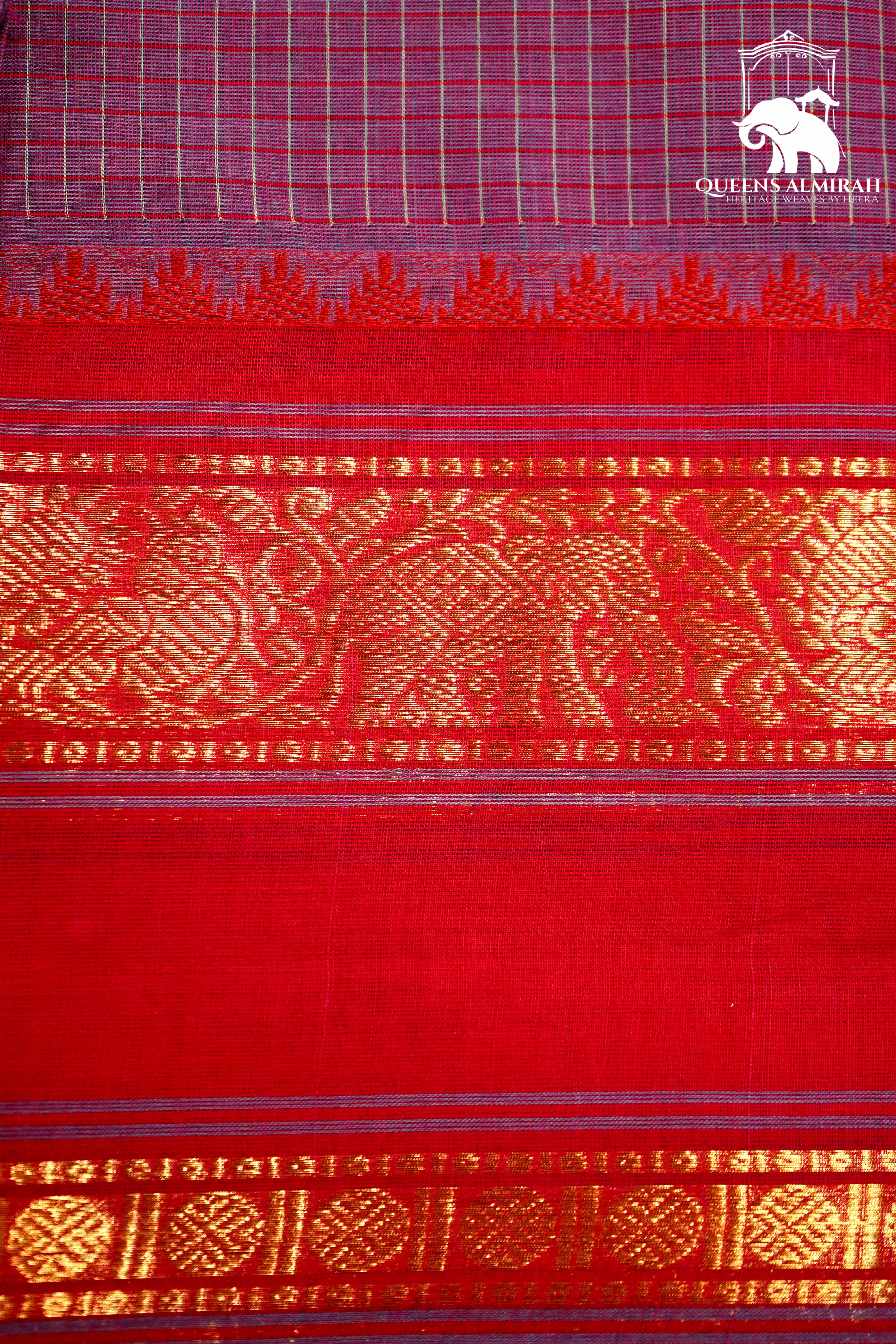 DUSTY LAVENDER WITH BRICK RED AND PURPLE KANCHI COTTON SAREE - Queens Jewel Emporium