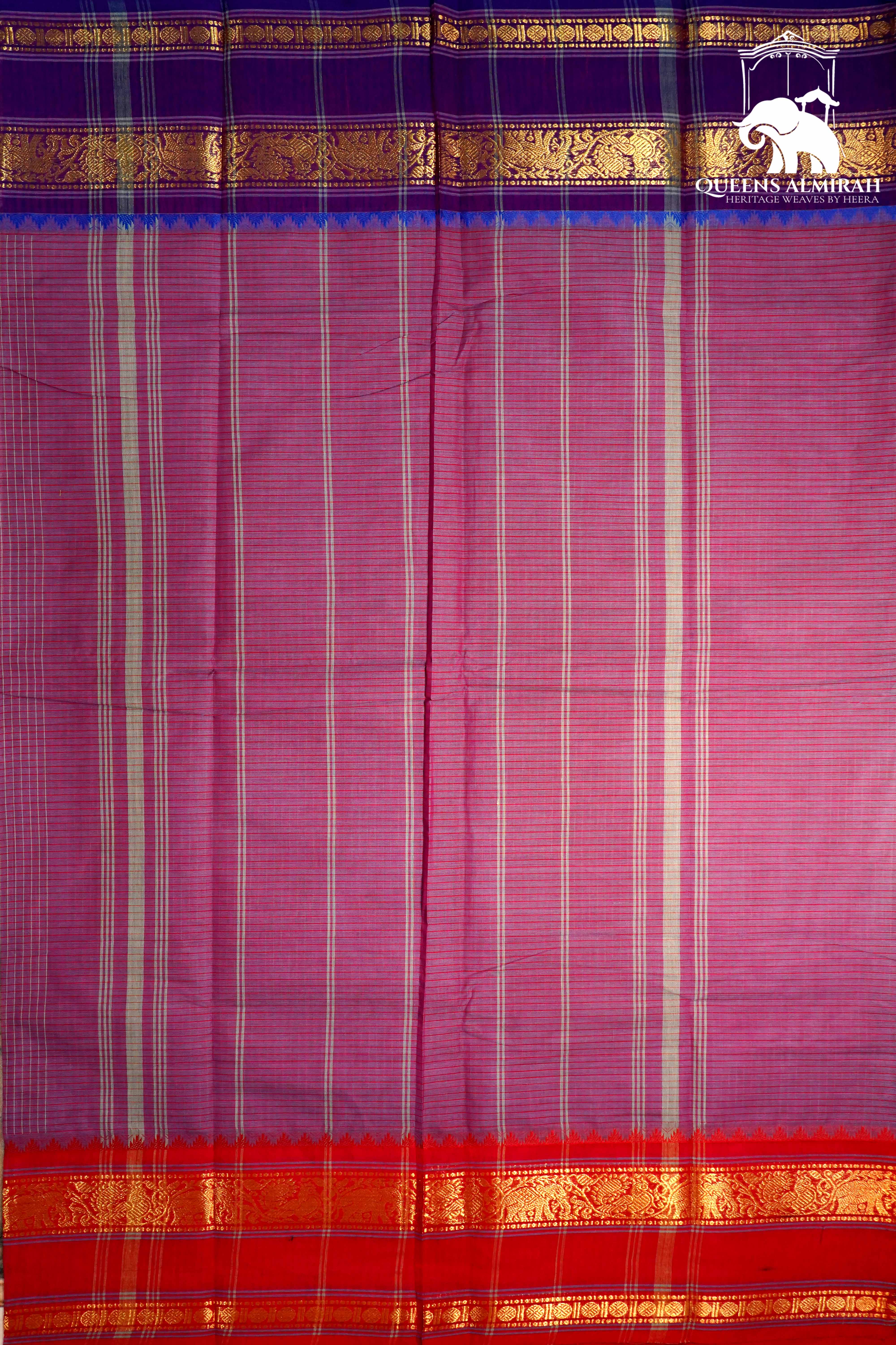 DUSTY LAVENDER WITH BRICK RED AND PURPLE KANCHI COTTON SAREE - Queens Jewel Emporium