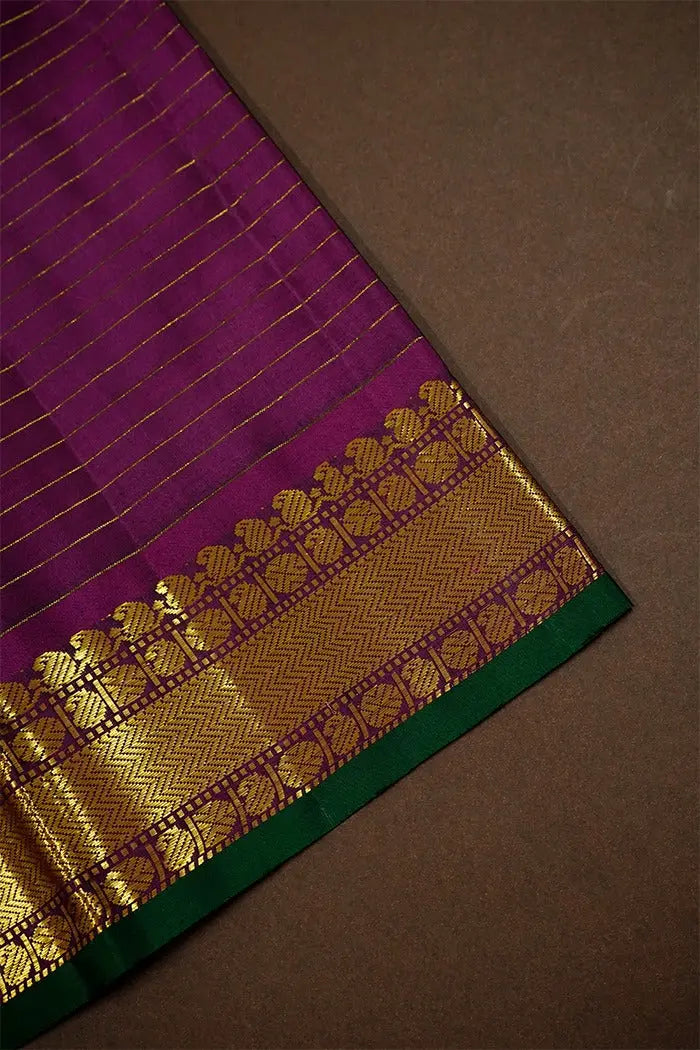 DARK GREEN WITH GREY PURPLE PURE KANCHIVARAM SILK SAREE - Queens Jewel Emporium