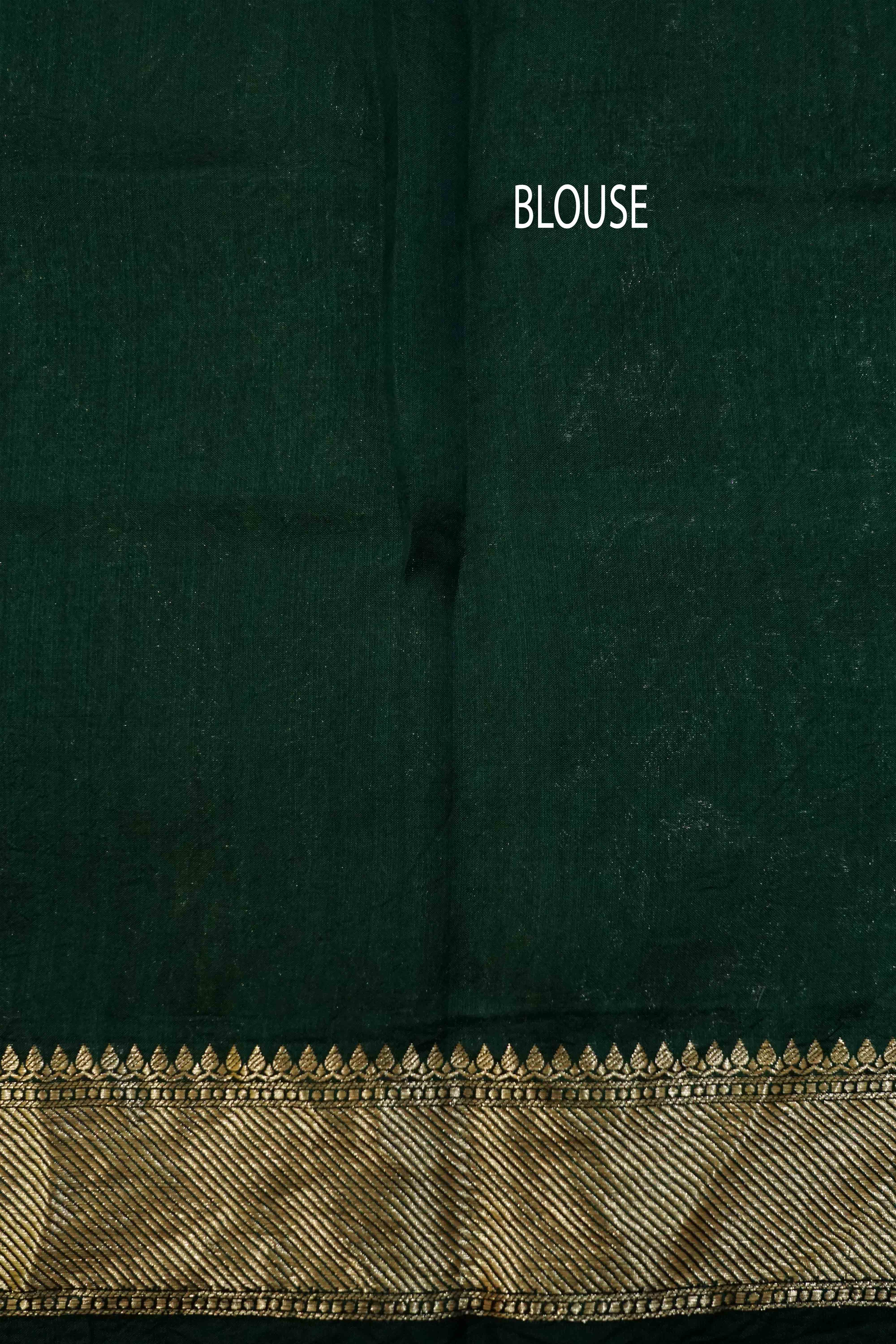 DARK  LEAF GREEN BANARASI SILK SAREE - Queens Jewel Emporium
