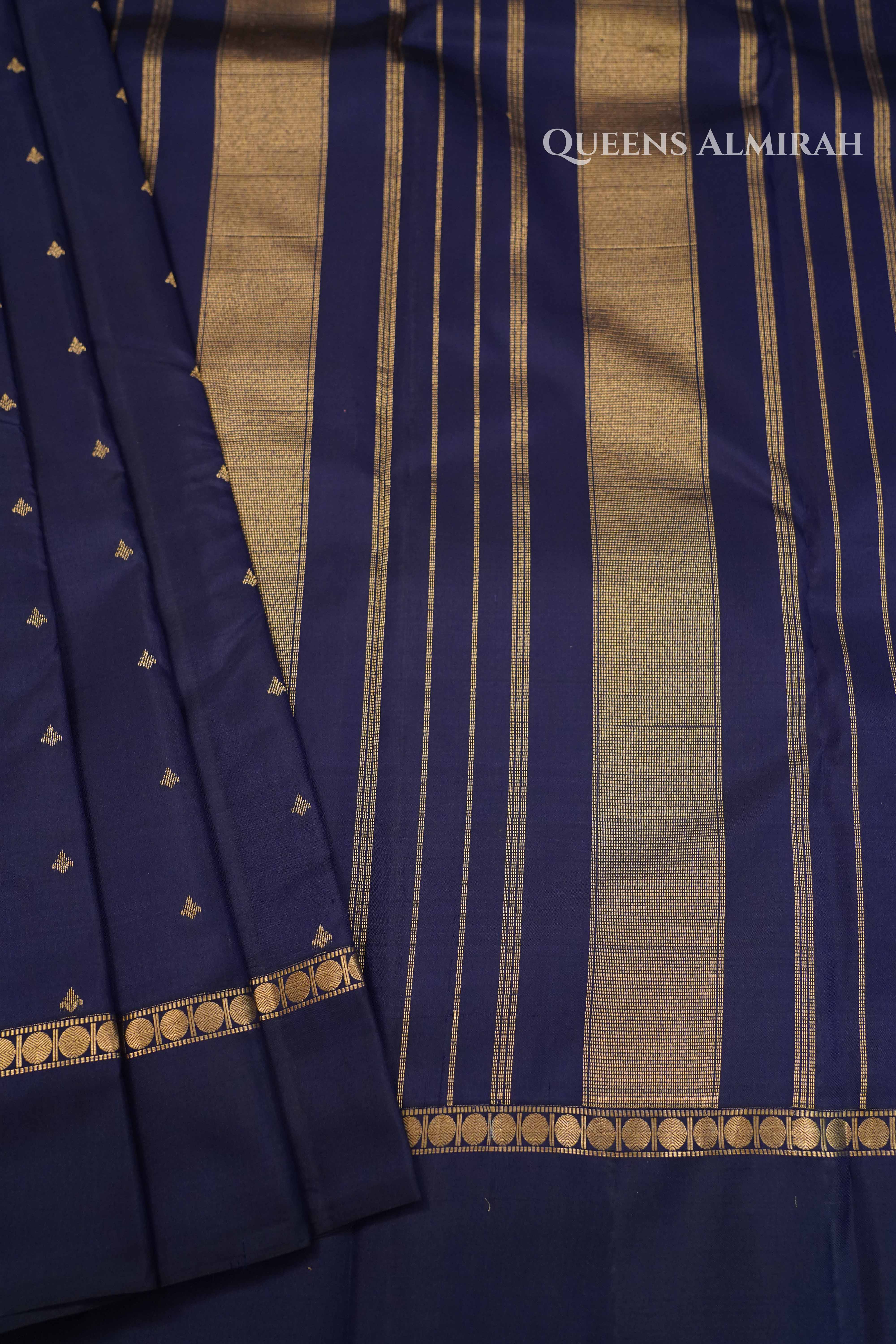 Dark Navy Blue Pure Kanchivaram Silk Saree QUEENS ALMIRAH