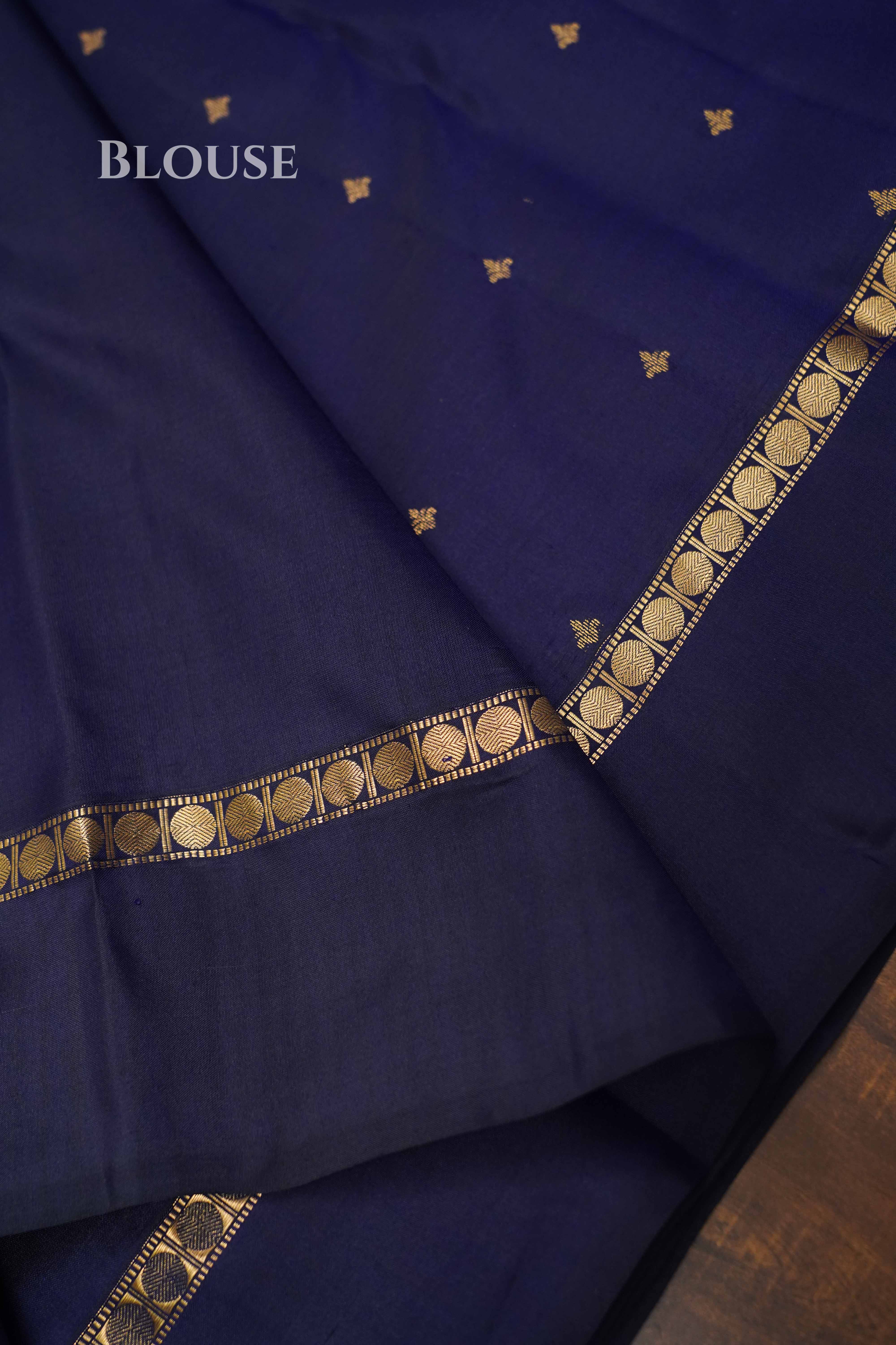 Dark Navy Blue Pure Kanchivaram Silk Saree QUEENS ALMIRAH