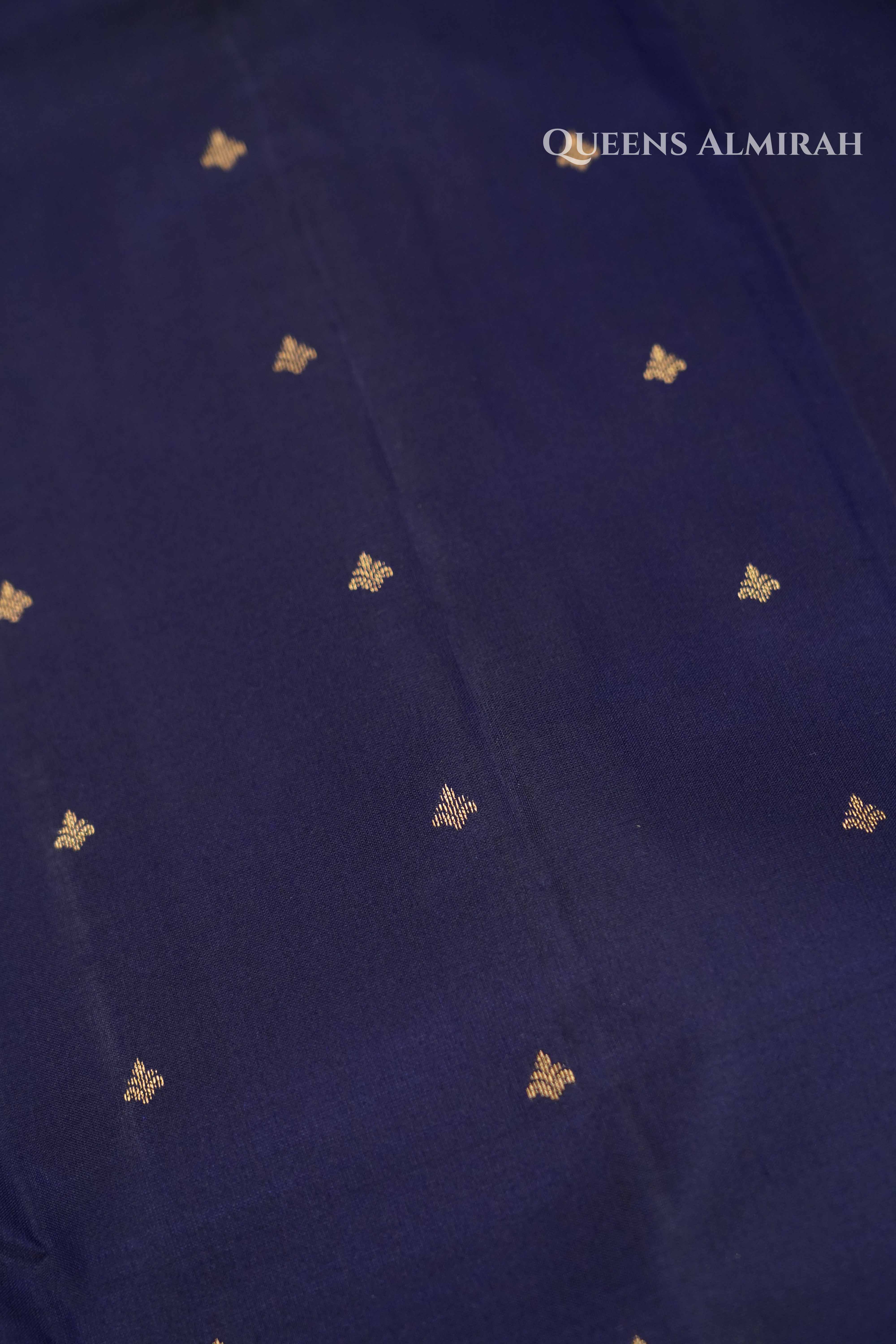 Dark Navy Blue Pure Kanchivaram Silk Saree QUEENS ALMIRAH