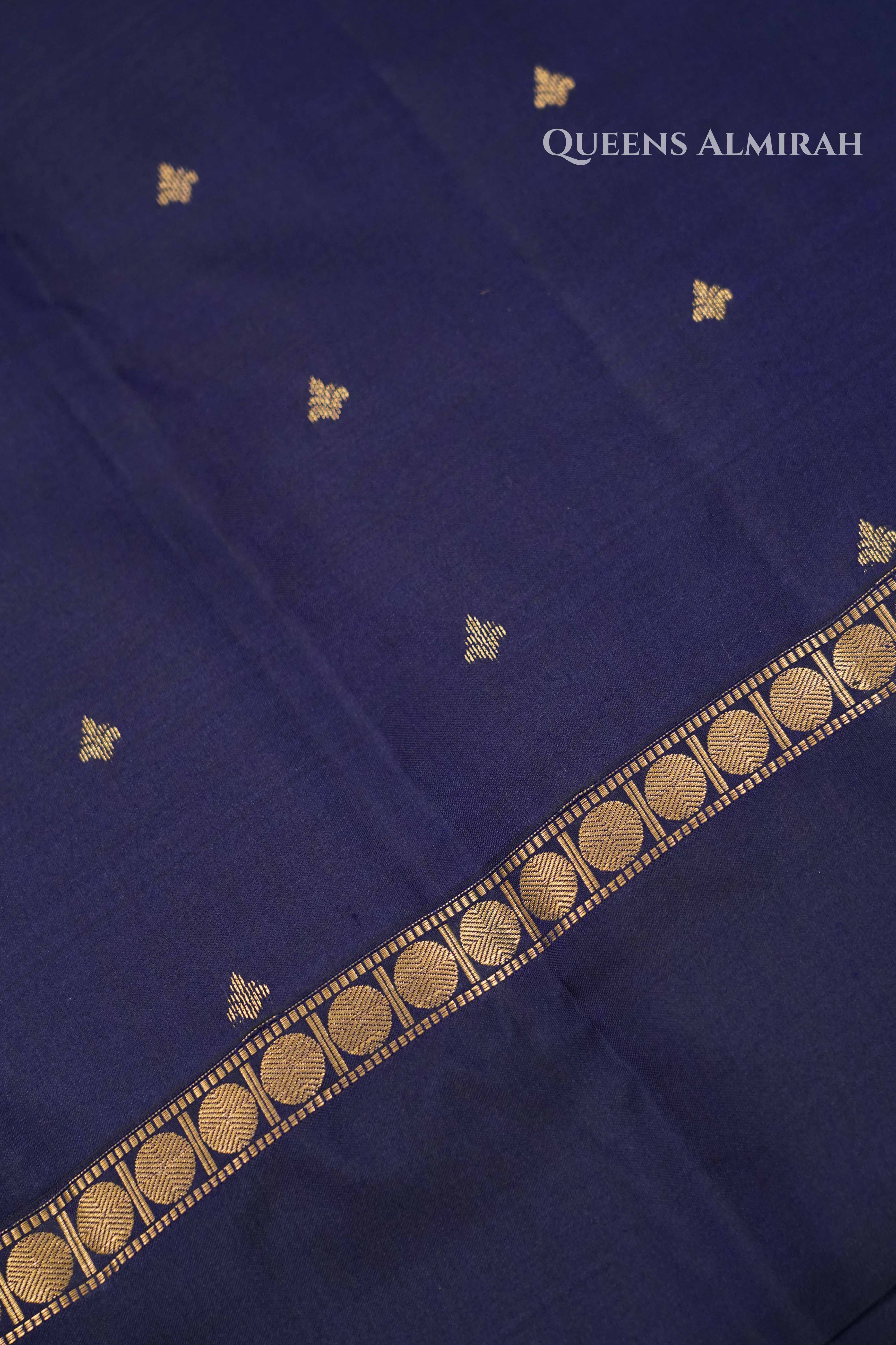 Dark Navy Blue Pure Kanchivaram Silk Saree QUEENS ALMIRAH