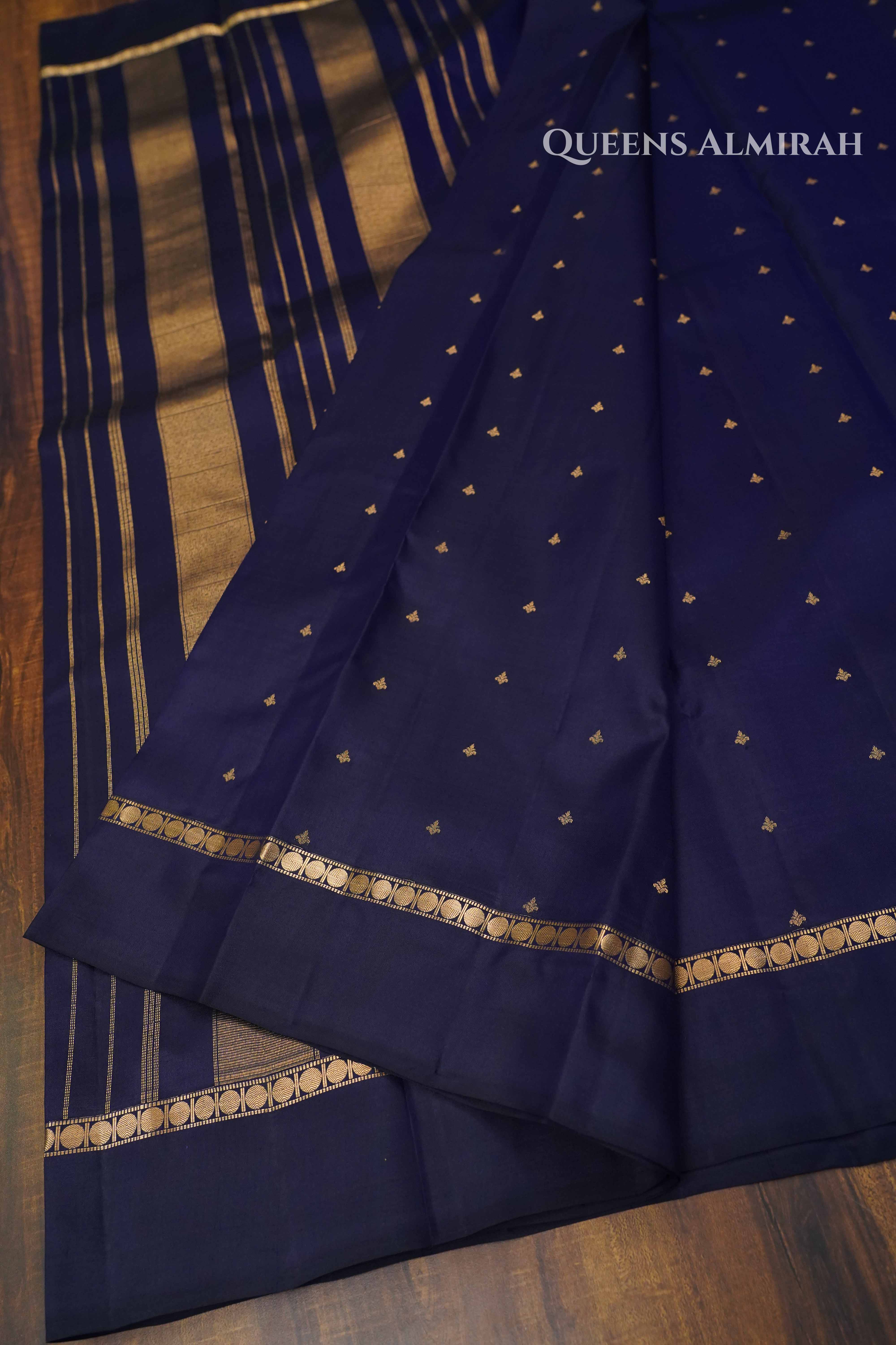 Dark Navy Blue Pure Kanchivaram Silk Saree QUEENS ALMIRAH
