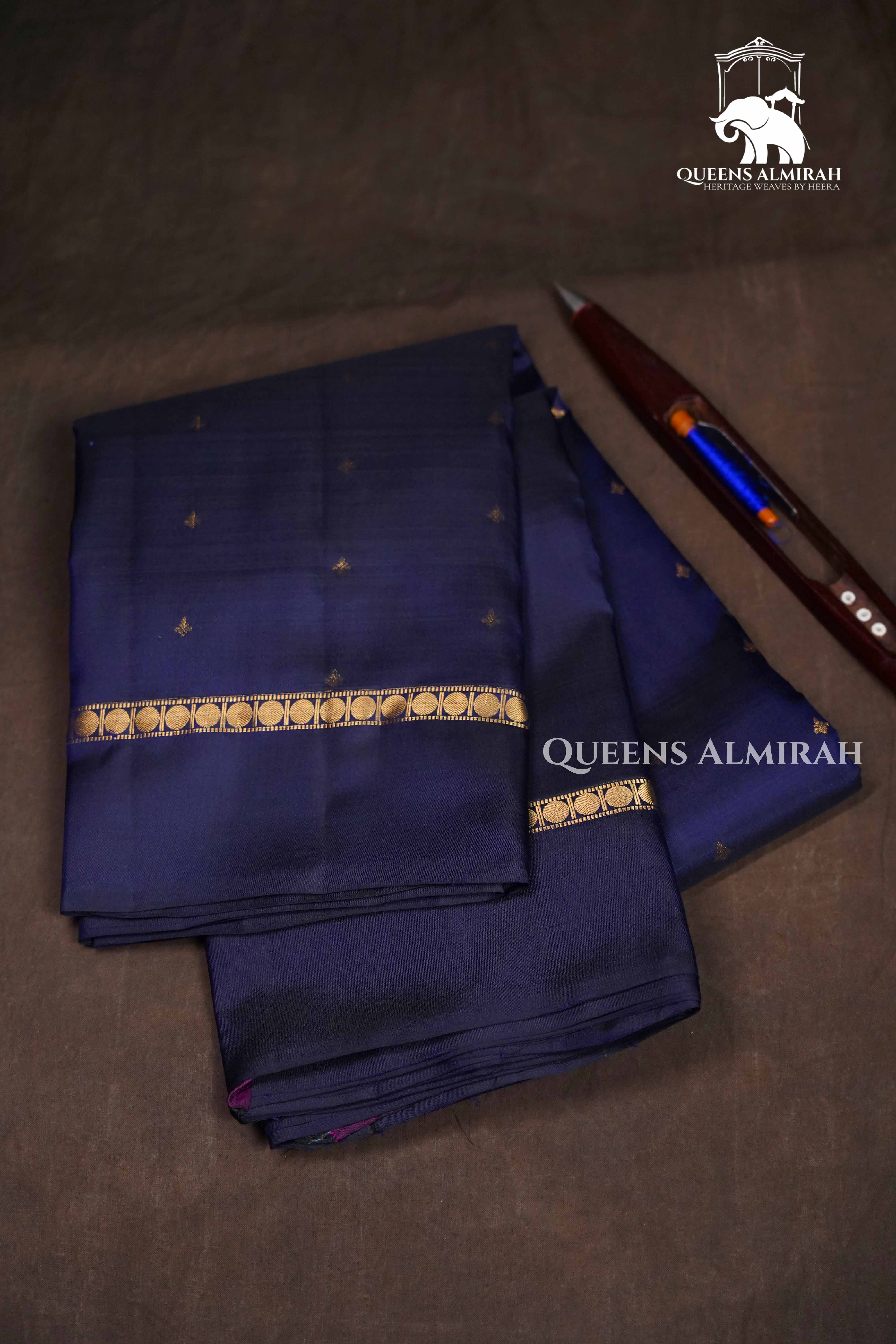 Dark Navy Blue Pure Kanchivaram Silk Saree QUEENS ALMIRAH