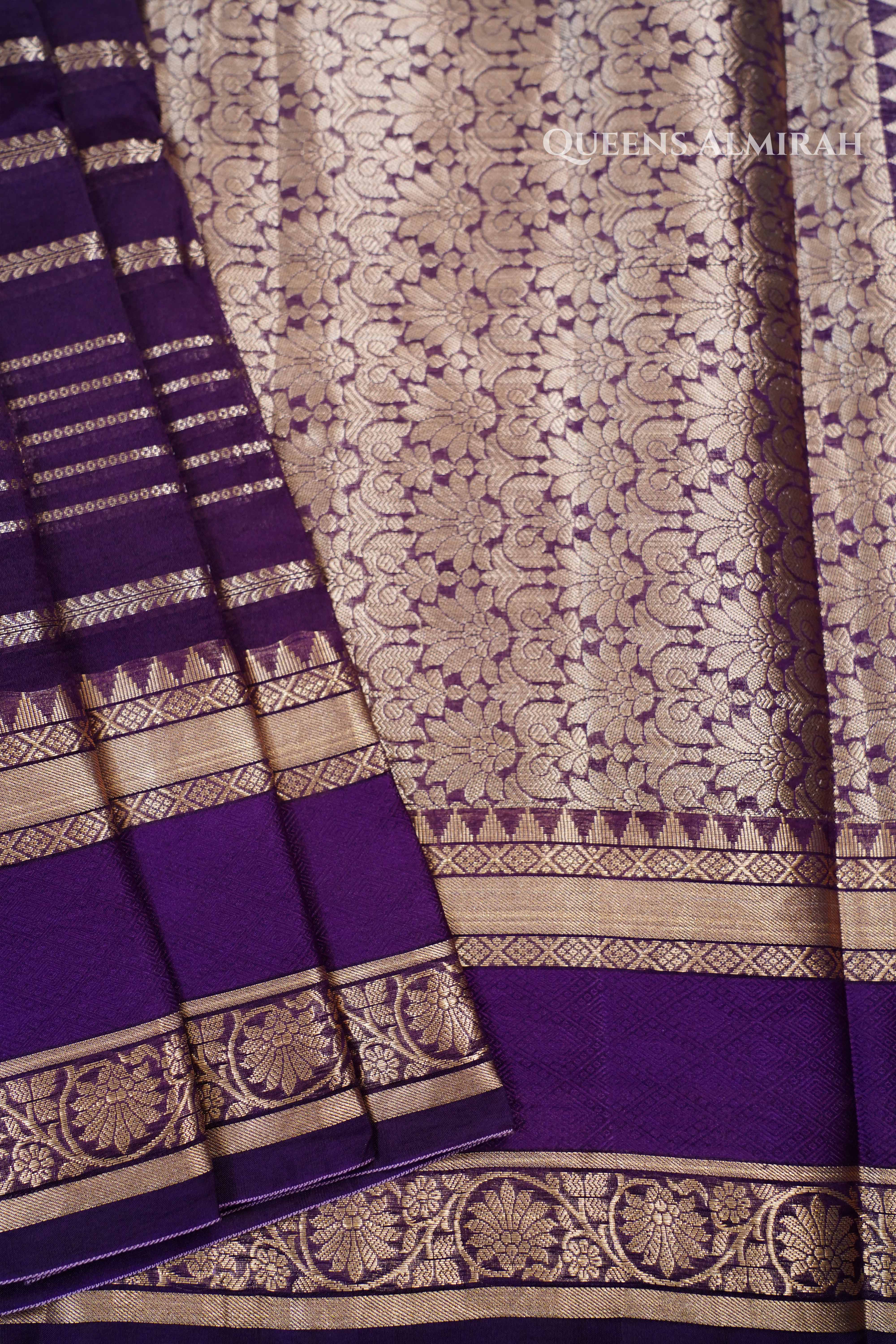 Dark Purple Kora Organza saree QUEENS ALMIRAH
