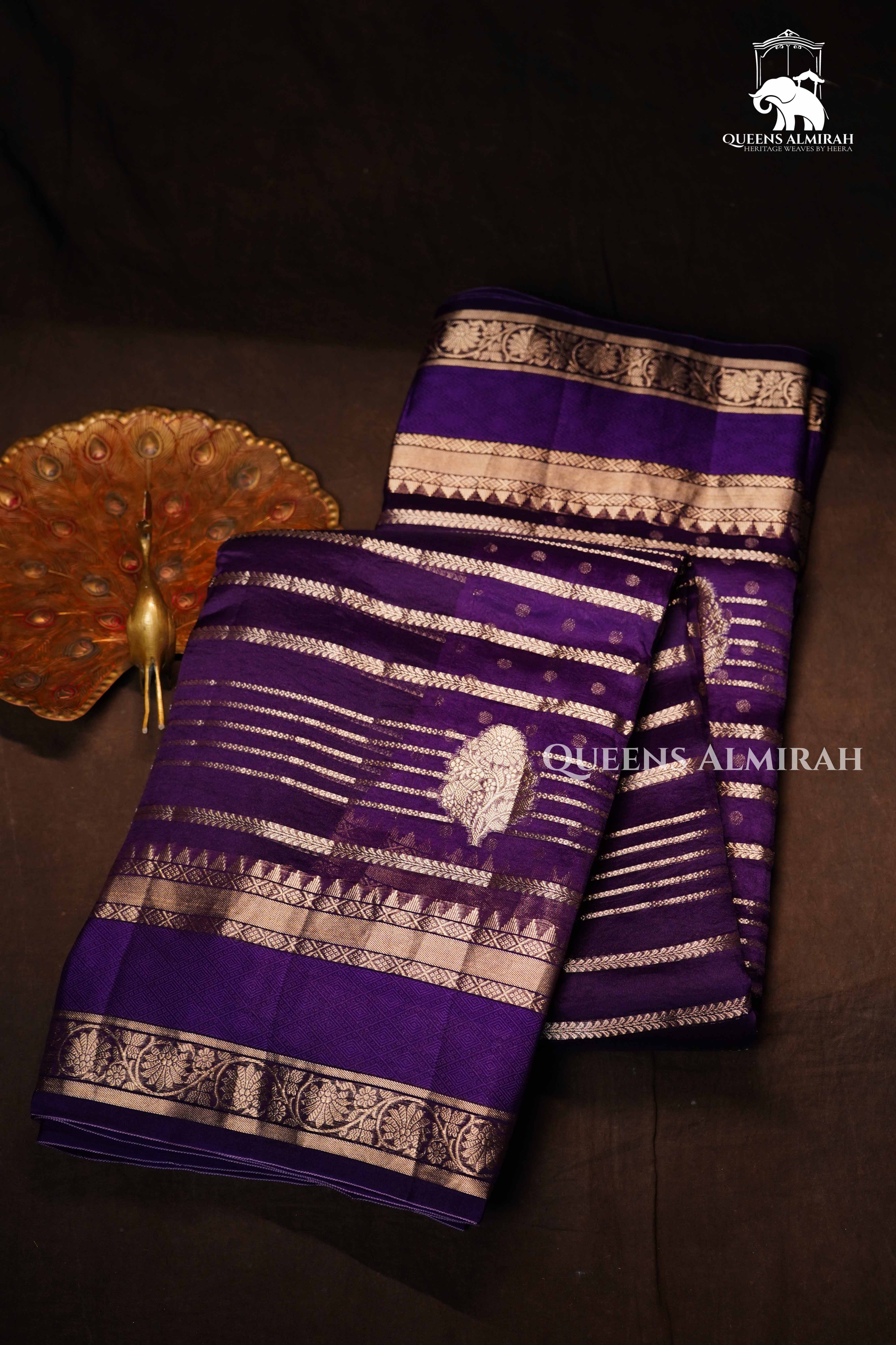 Dark Purple Kora Organza saree QUEENS ALMIRAH