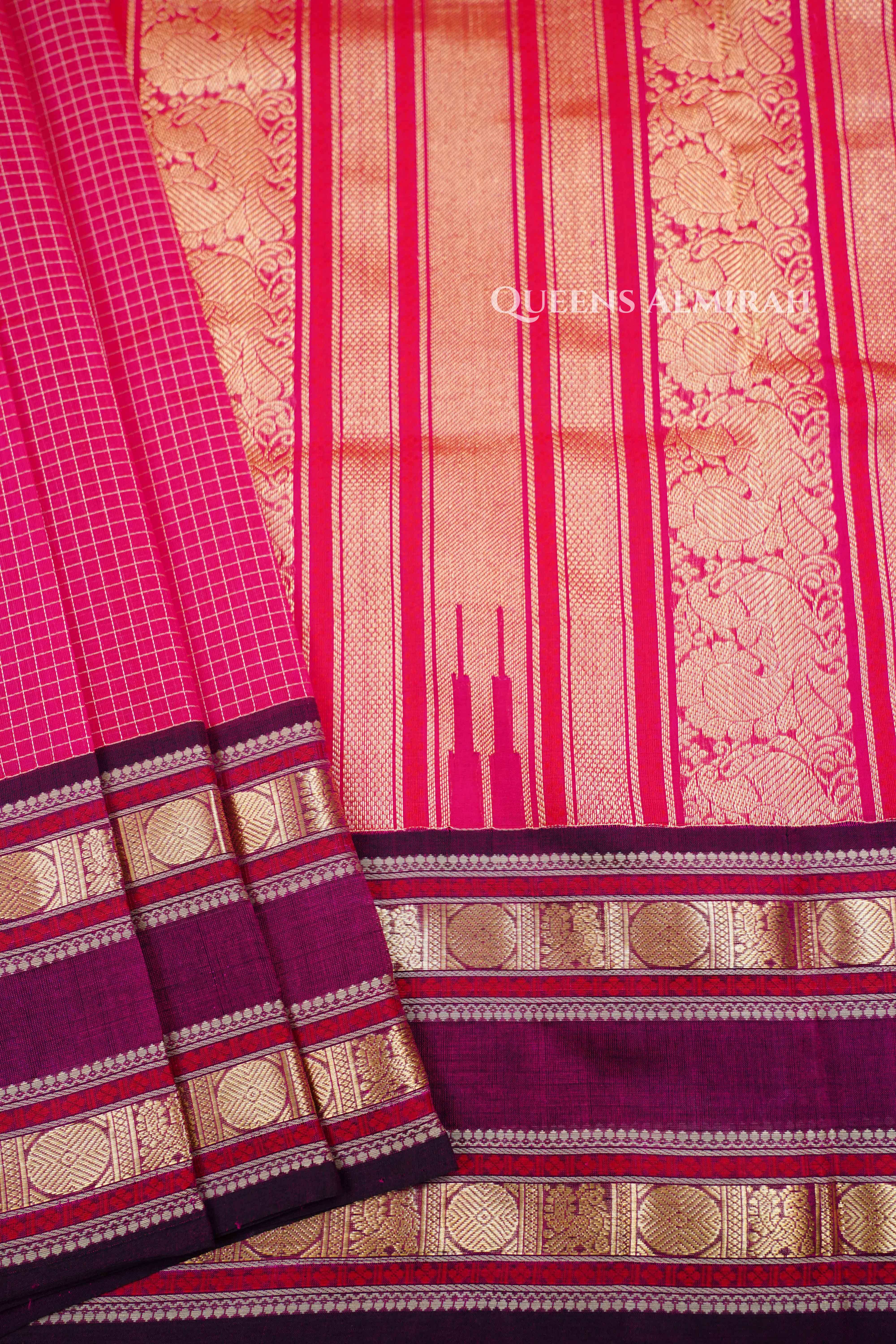 Dragon Pink - Karaikudi Chettinad Silk Cotton Saree QUEENS ALMIRAH