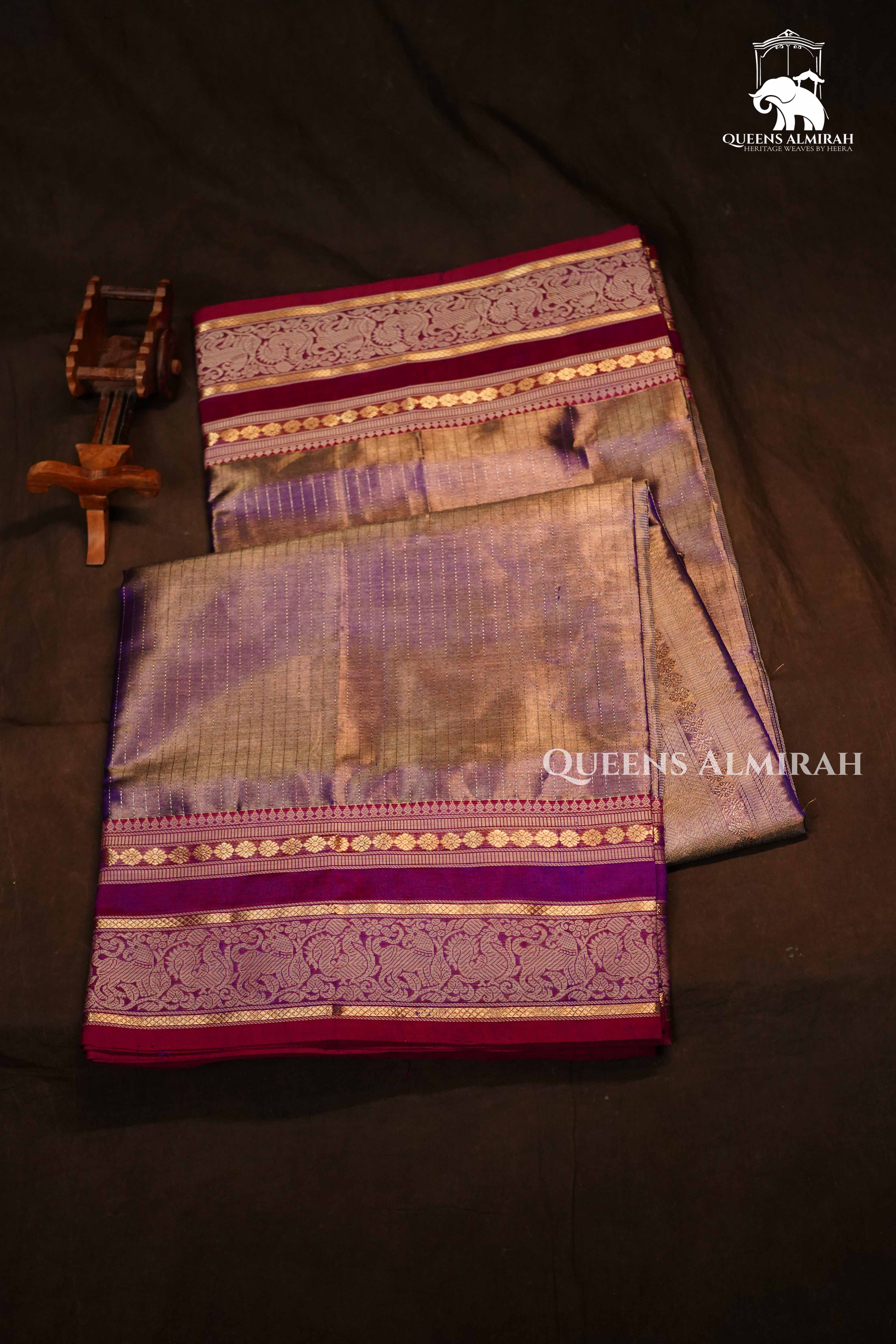 Duale Shade Of Lavender -Royal Karaikudi Chettinad Silk Cotton Saree QUEENS ALMIRAH