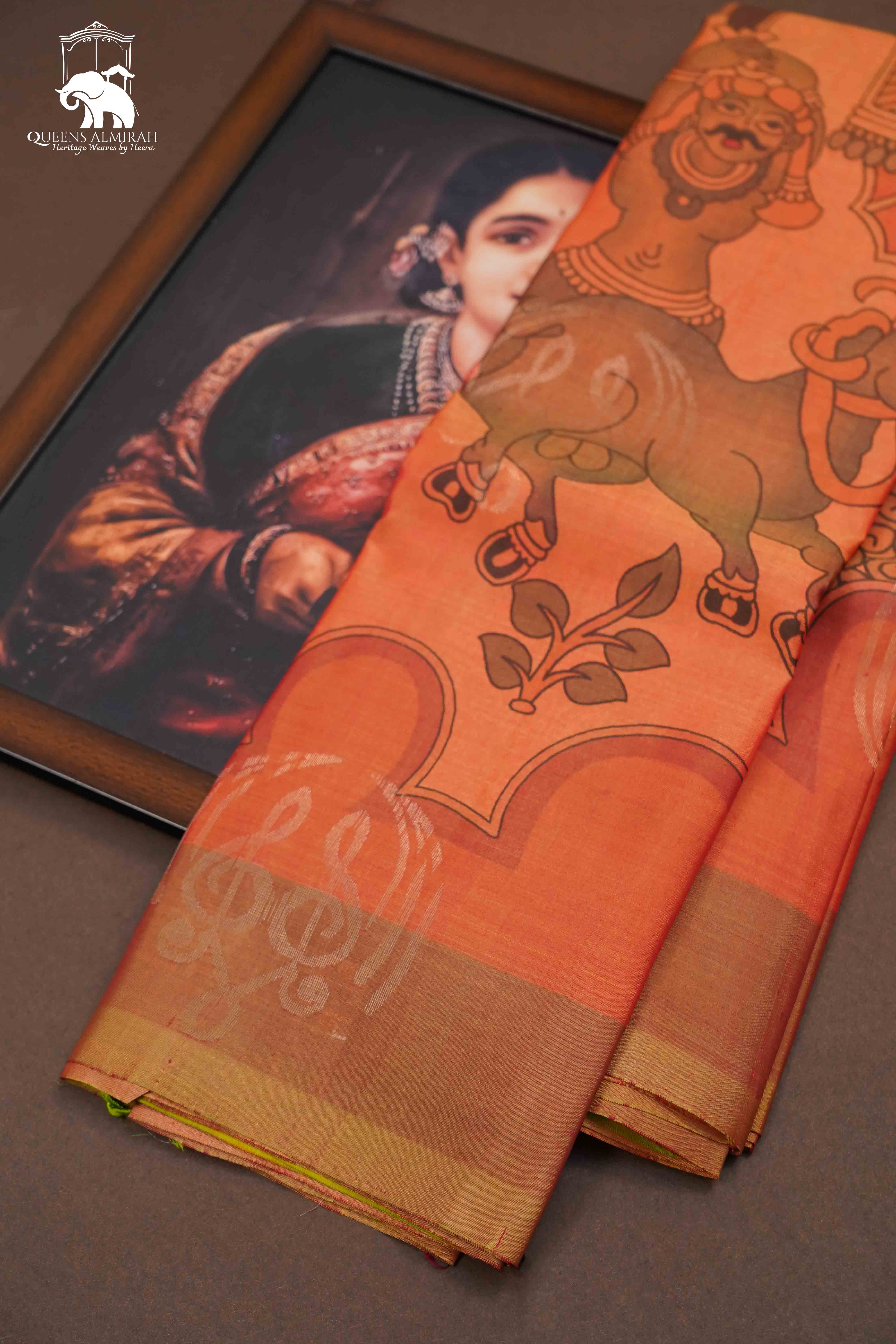 Dusky Orange Pure Kanchivaram Silk Saree QUEENS ALMIRAH