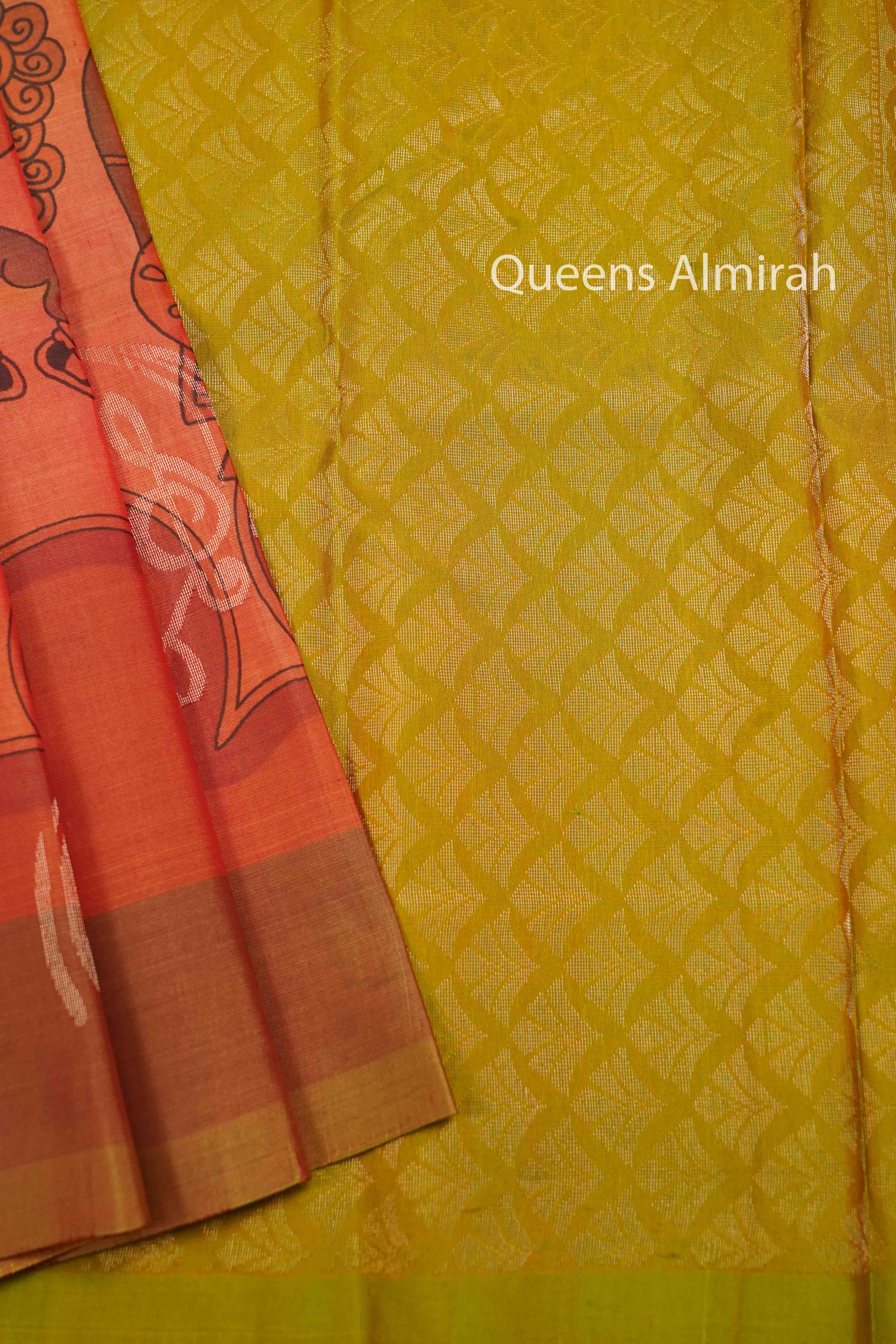Dusky Orange Pure Kanchivaram Silk Saree QUEENS ALMIRAH