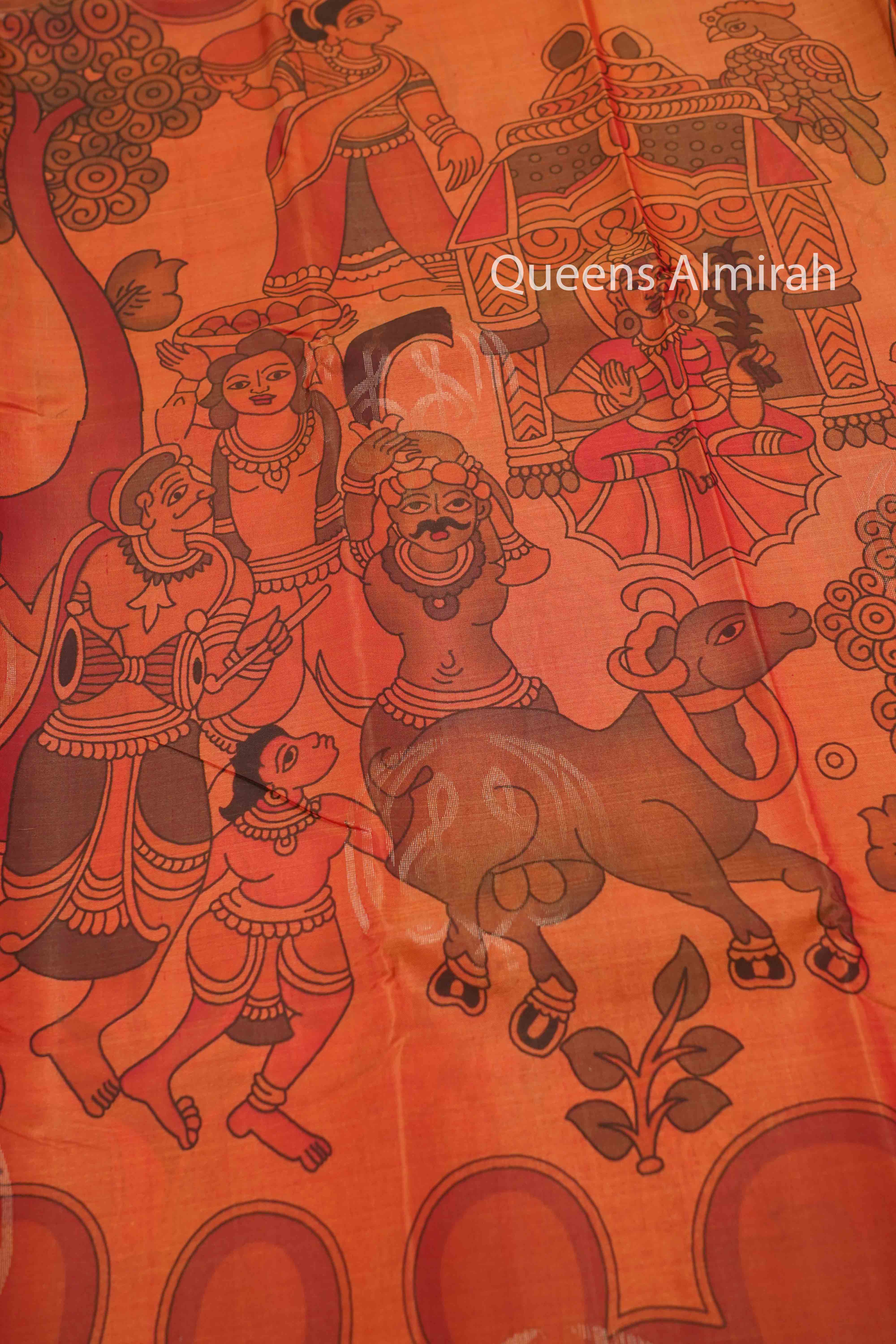Dusky Orange Pure Kanchivaram Silk Saree QUEENS ALMIRAH
